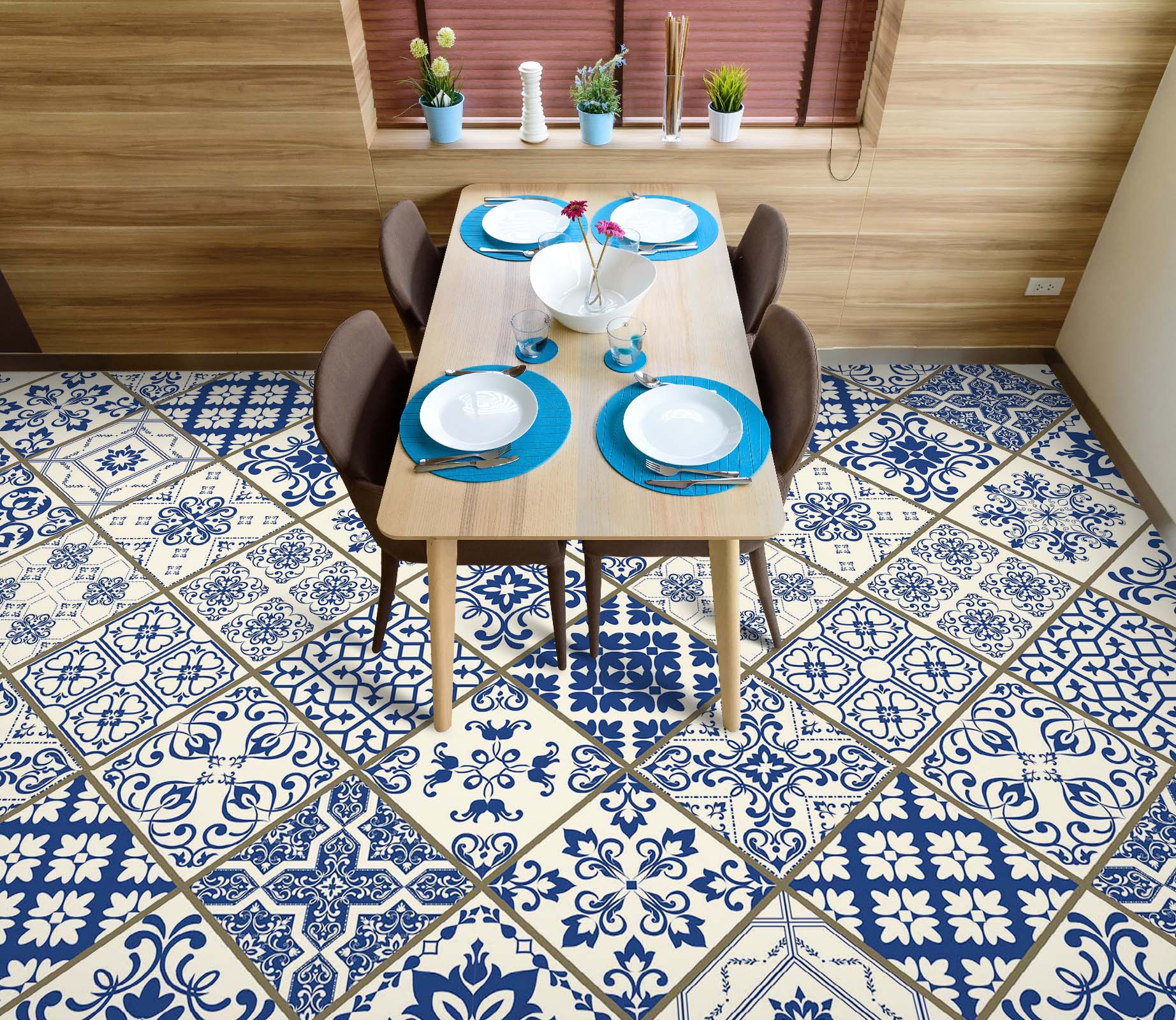 3D Blue And White Porcelain Texture 345 Floor Mural Wallpaper Murals Rug & Mat Print Epoxy waterproof bath floor