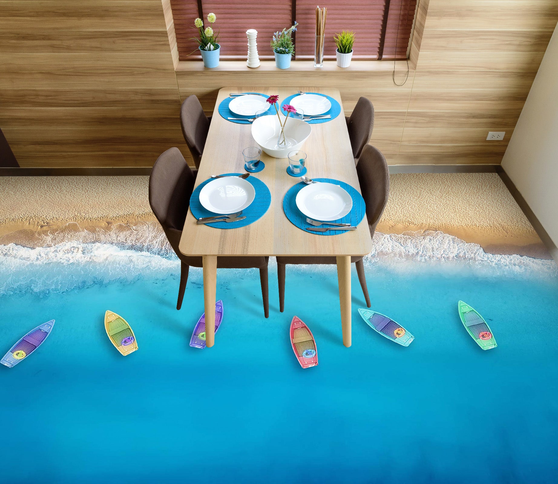 3D Brightly Colored Boats 578 Floor Mural Wallpaper Murals Rug & Mat Print Epoxy waterproof bath floor