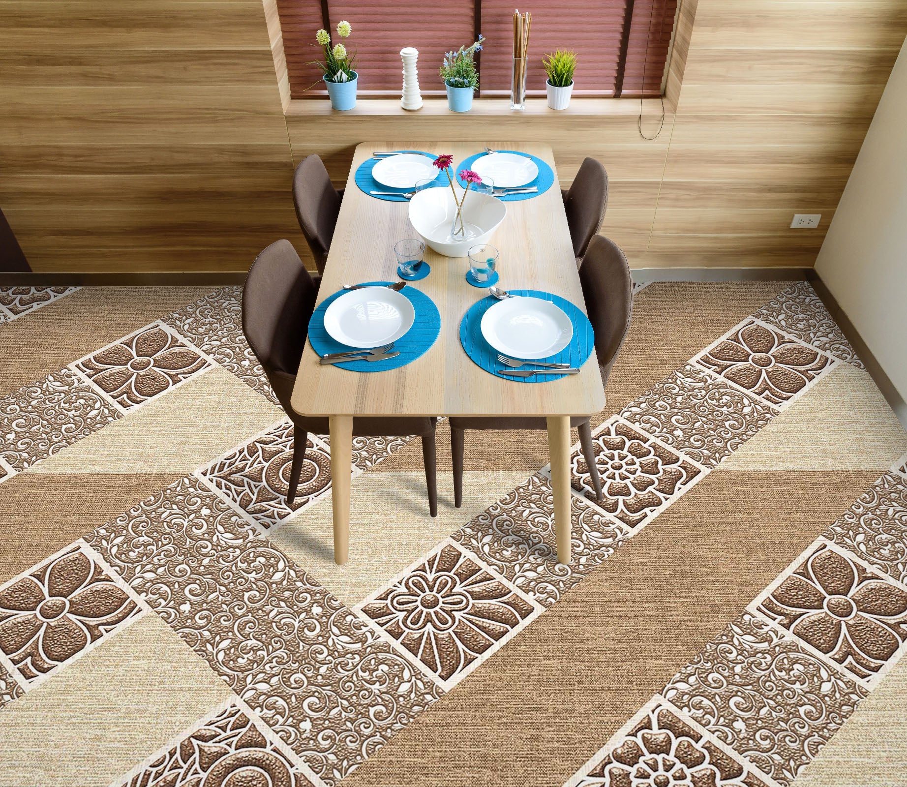 3D Classical Brown Pattern 740 Floor Mural Wallpaper Murals Rug & Mat Print Epoxy waterproof bath floor