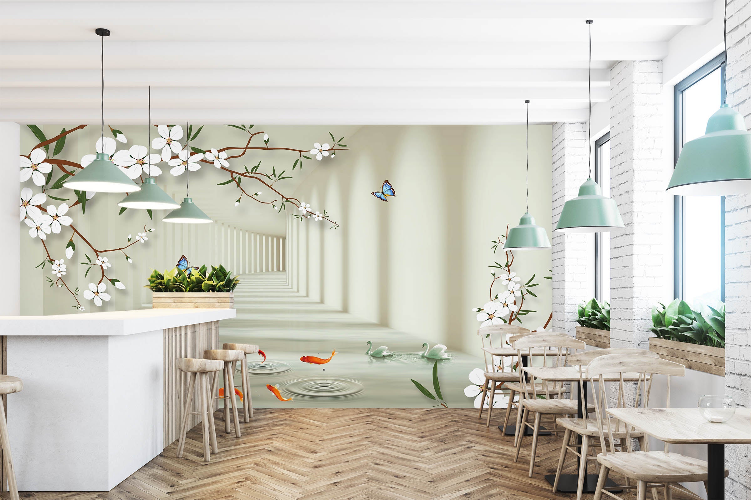 3D White Promenade 1595 Wall Murals