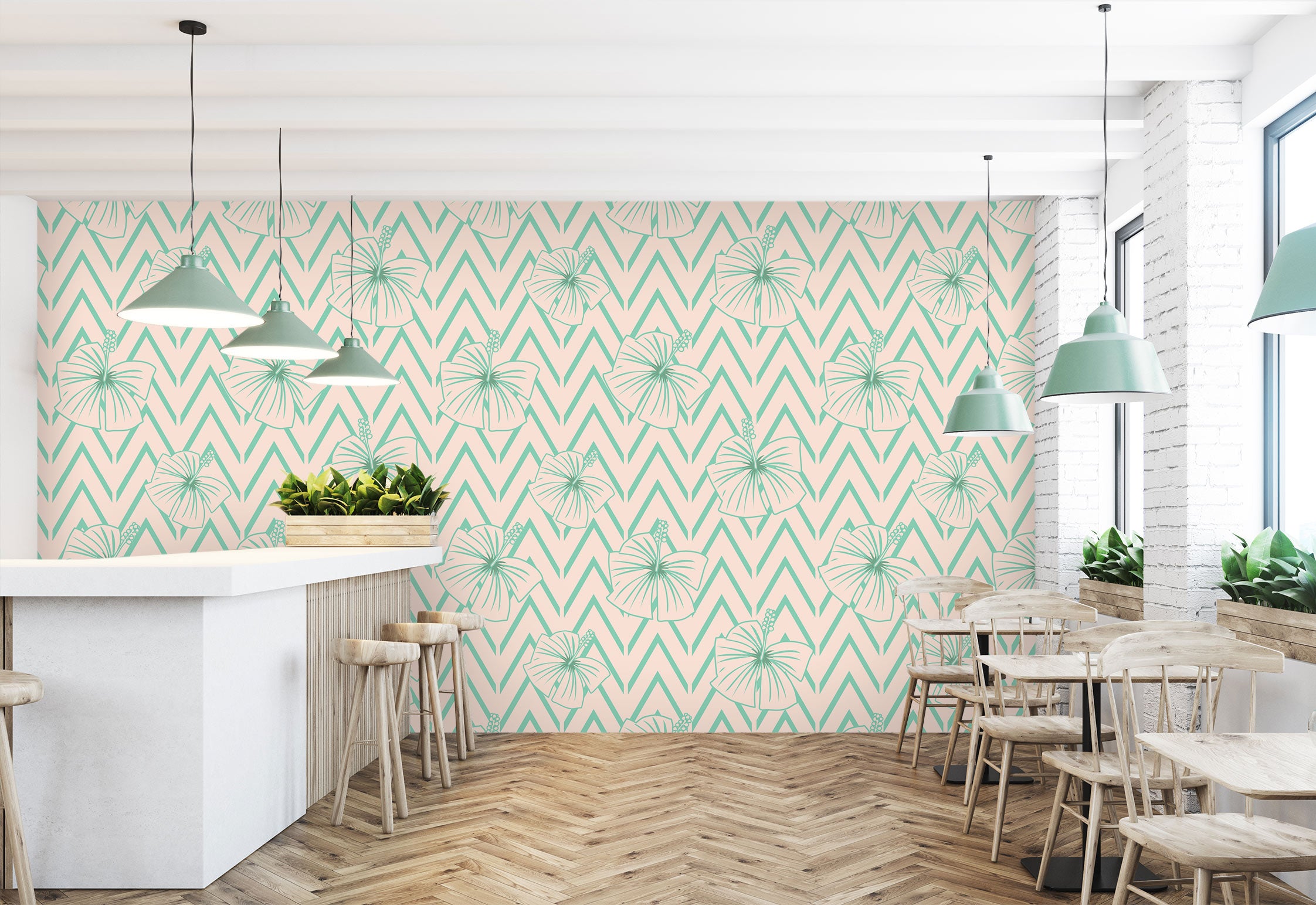 3D Green Line Flowers 98128 Kasumi Loffler Wall Mural Wall Murals