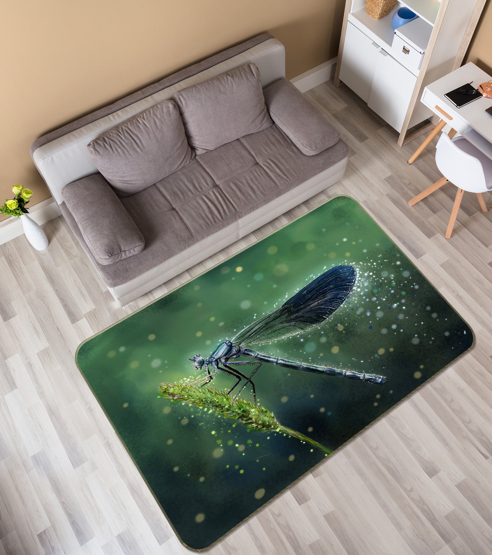 3D Green Dragonfly 125 Animal Non Slip Rug Mat