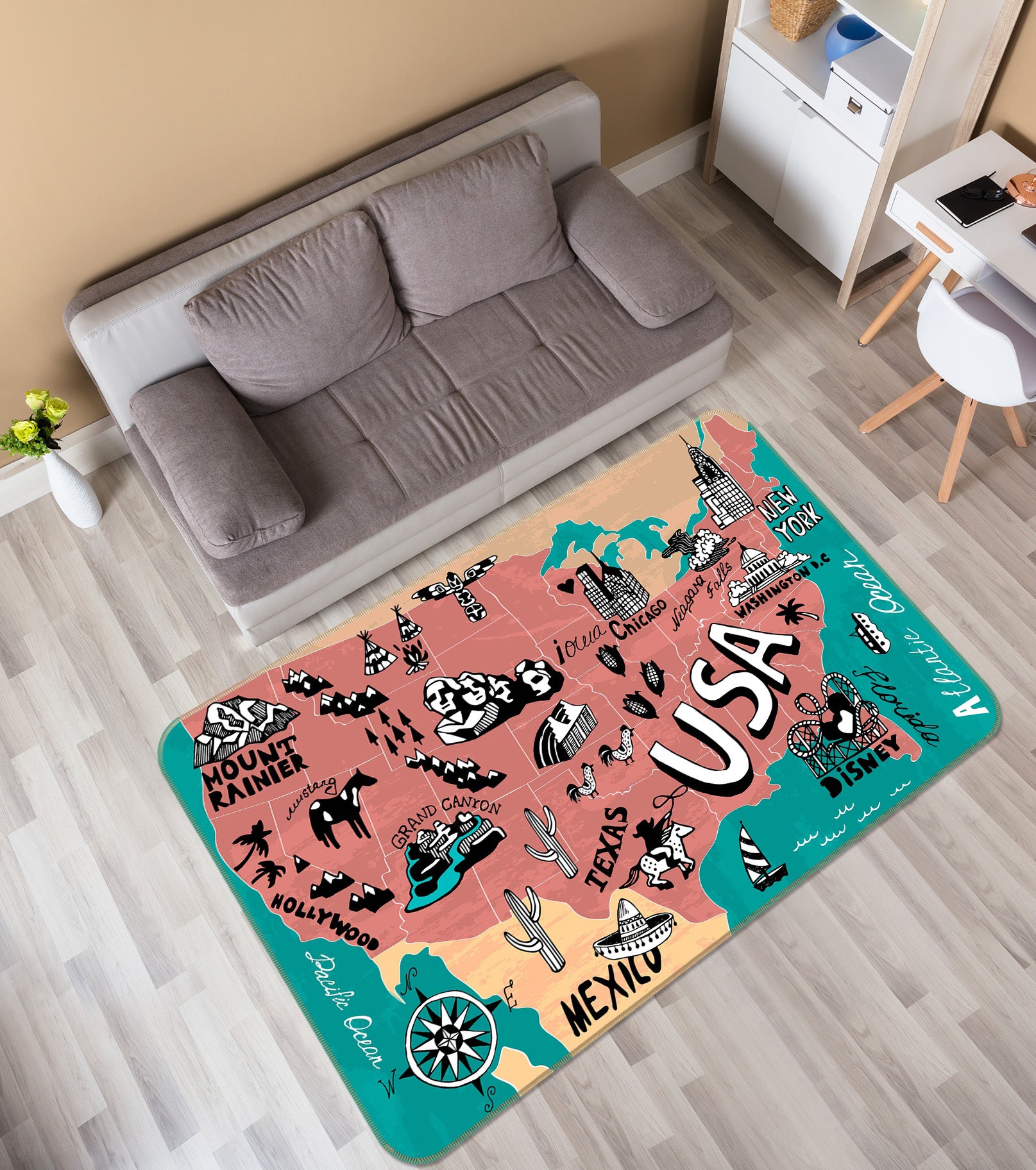 3D Color Graffiti 247 World Map Non Slip Rug Mat