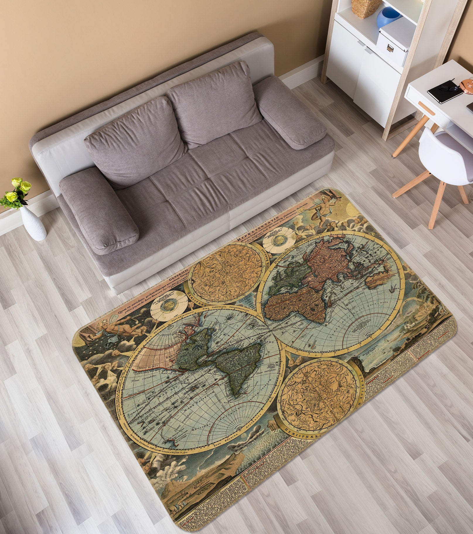 3D Yellow Globe 210 World Map Non Slip Rug Mat