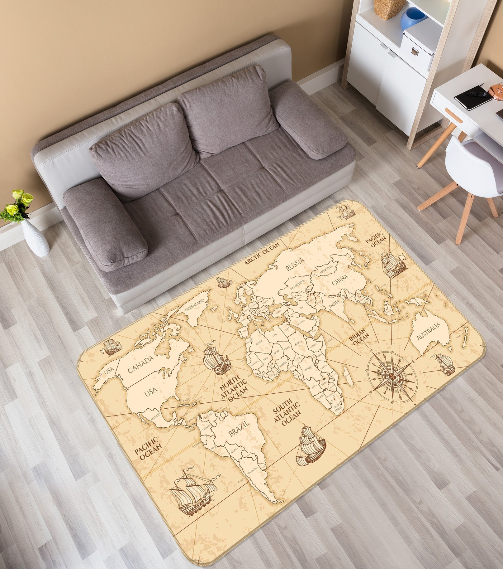 3D Nautical Route 318 World Map Non Slip Rug Mat