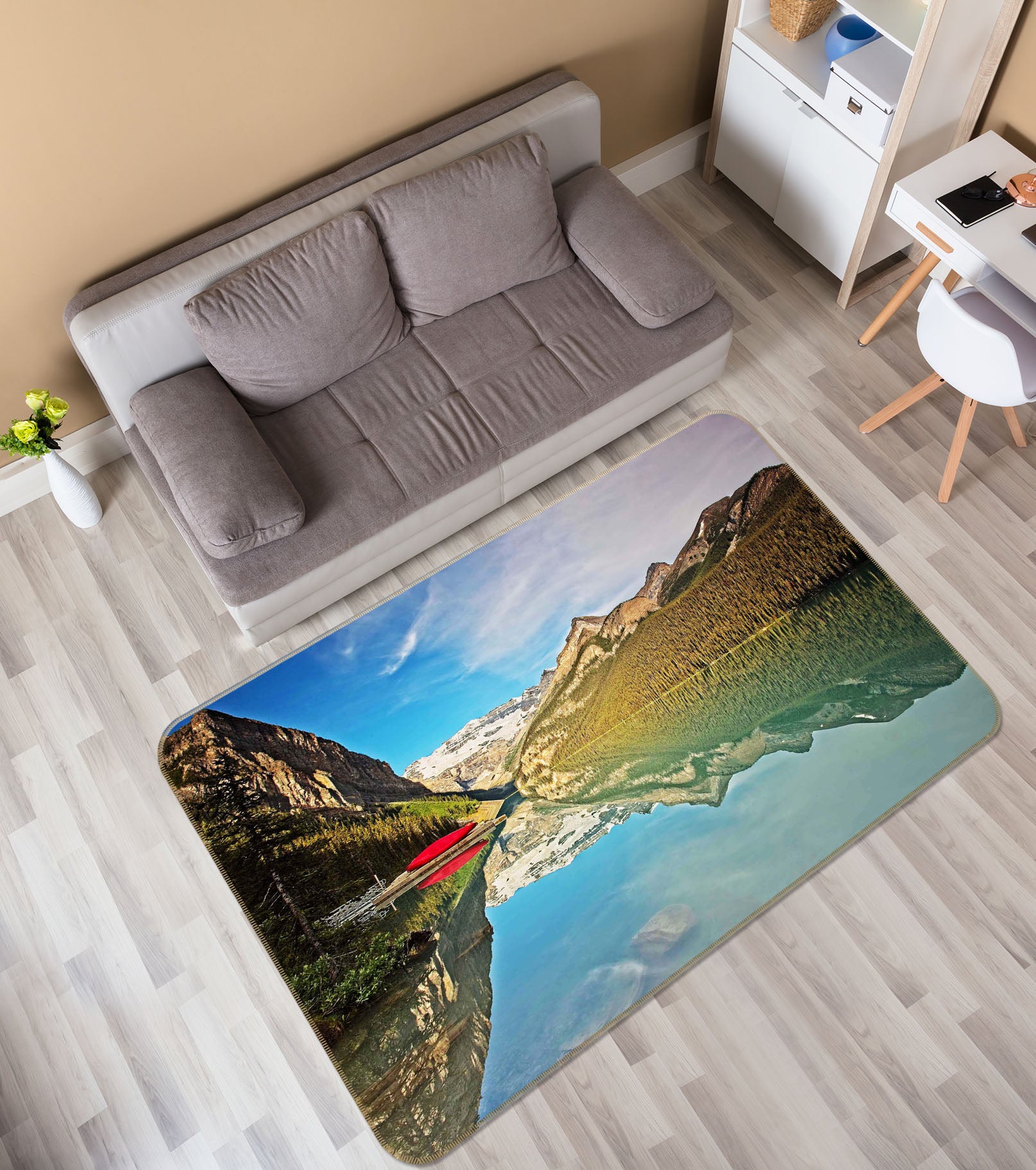3D Lake Louise Sunrise 1112 Kathy Barefield Rug Non Slip Rug Mat
