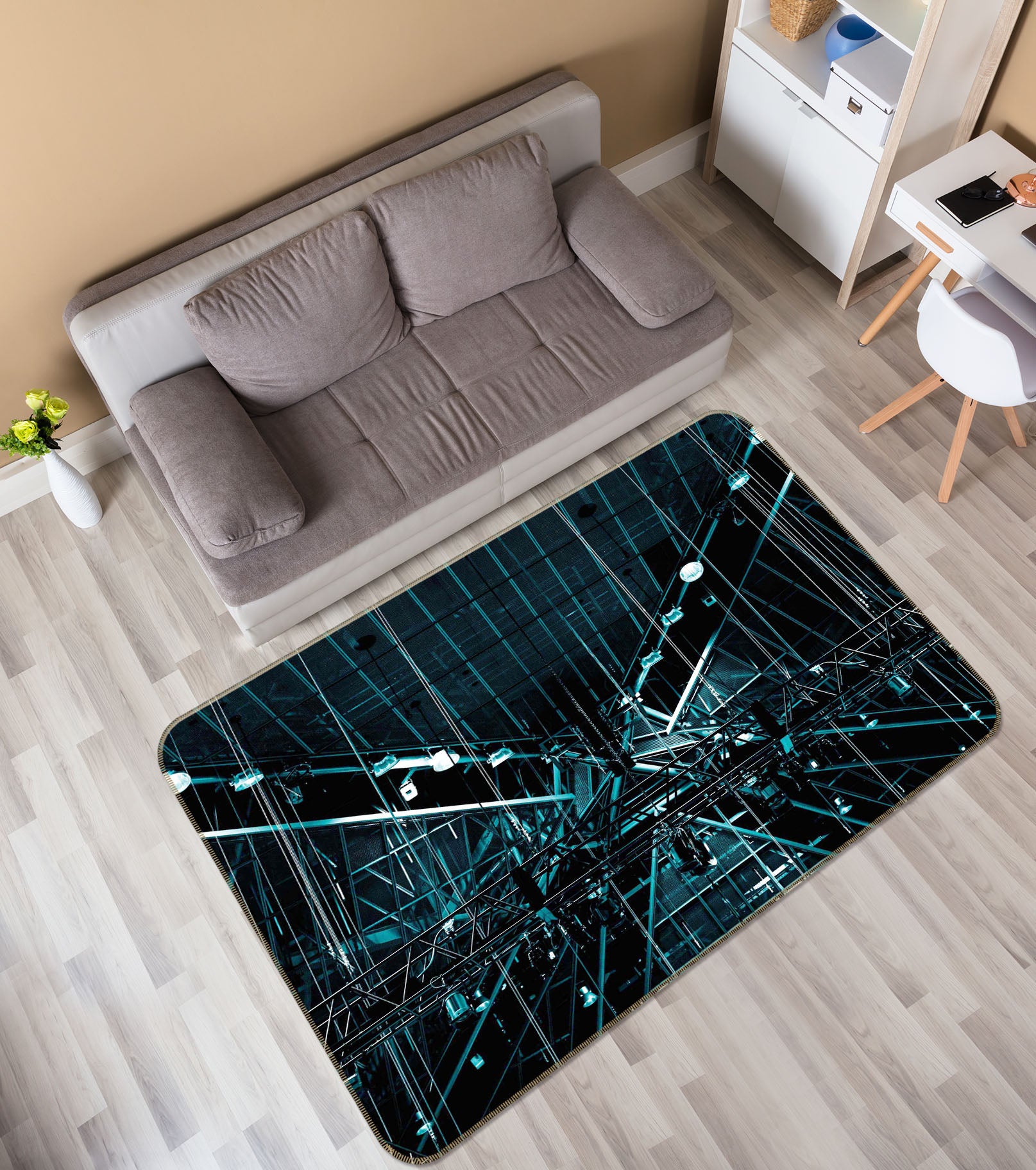 3D Steel Fence 1009 Noirblanc777 Rug Non Slip Rug Mat