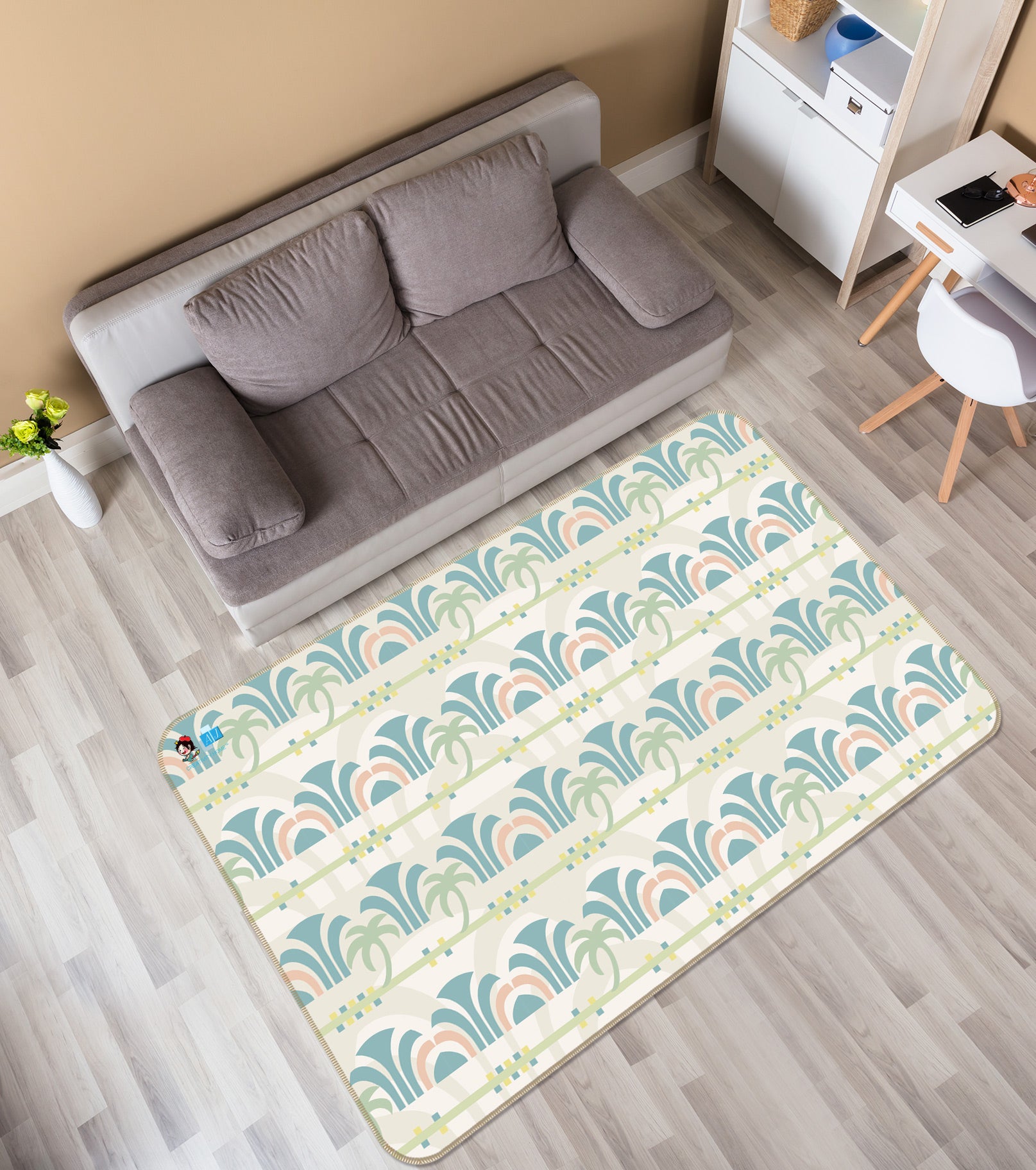 3D Green Pattern 9887 Kasumi Loffler Rug Non Slip Rug Mat