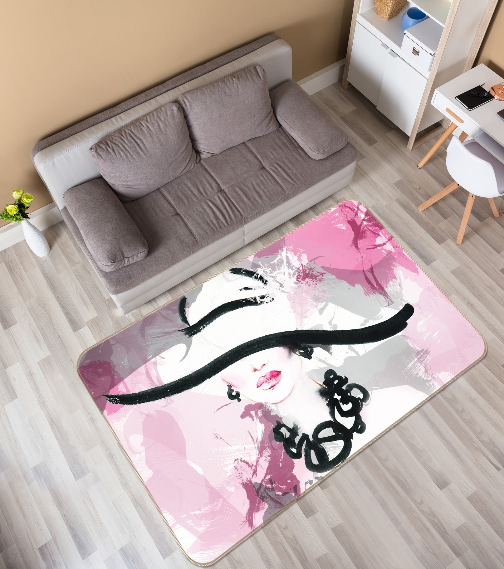 3D White Hat Woman 1013 Non Slip Rug Mat