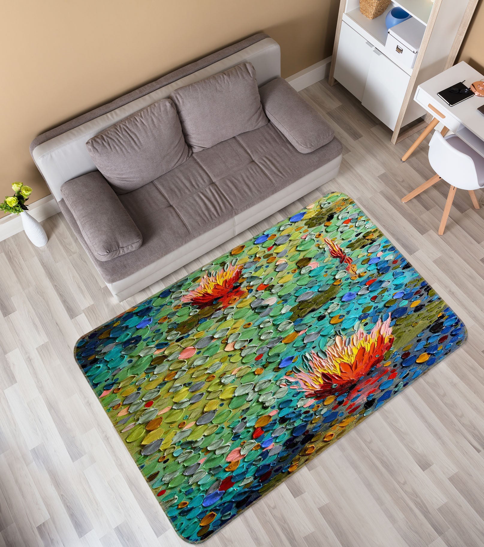 3D Lotus Light 1017 Dena Tollefson Rug Non Slip Rug Mat