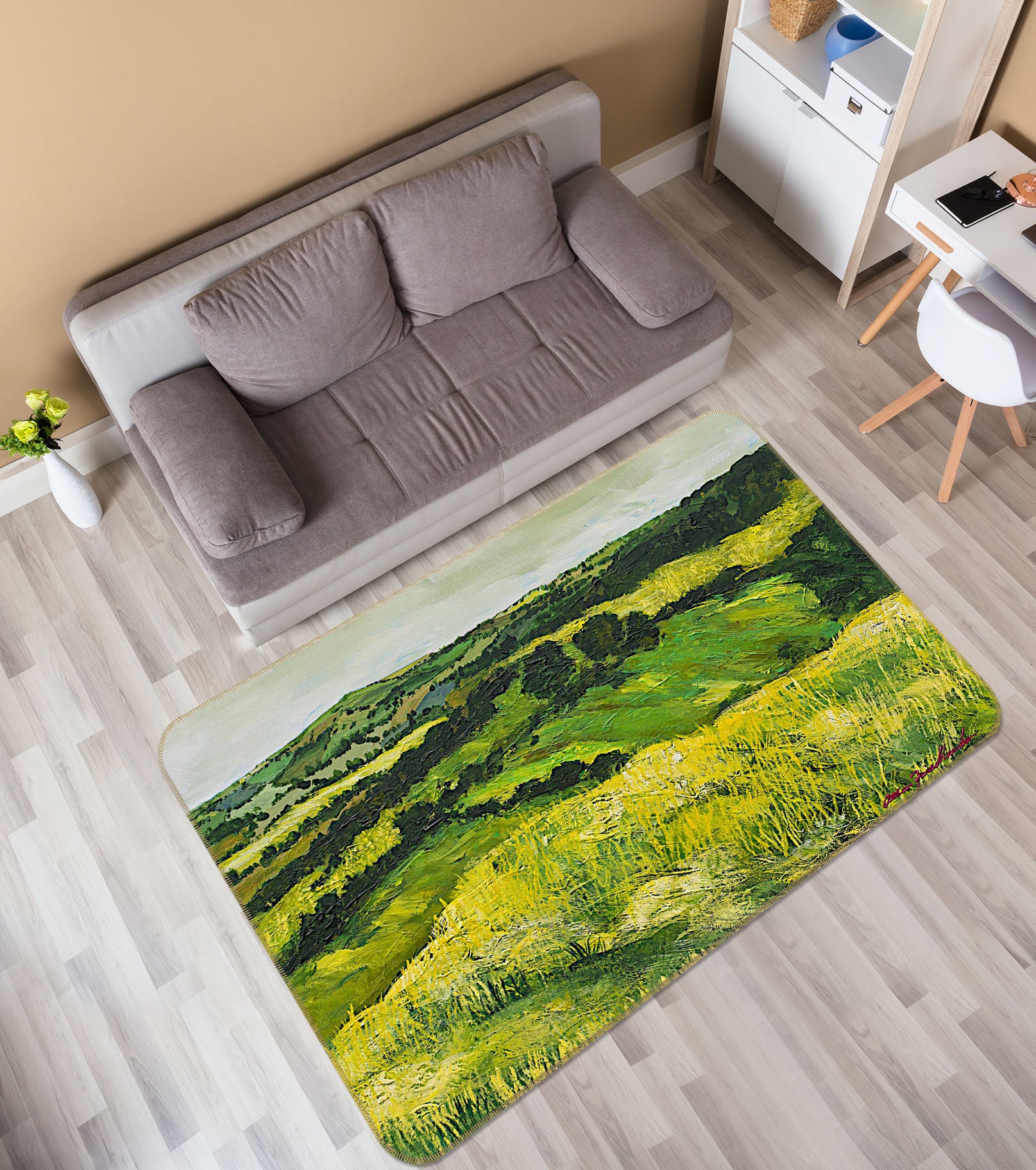 3D Green Field 1054 Allan P. Friedlander Rug Non Slip Rug Mat