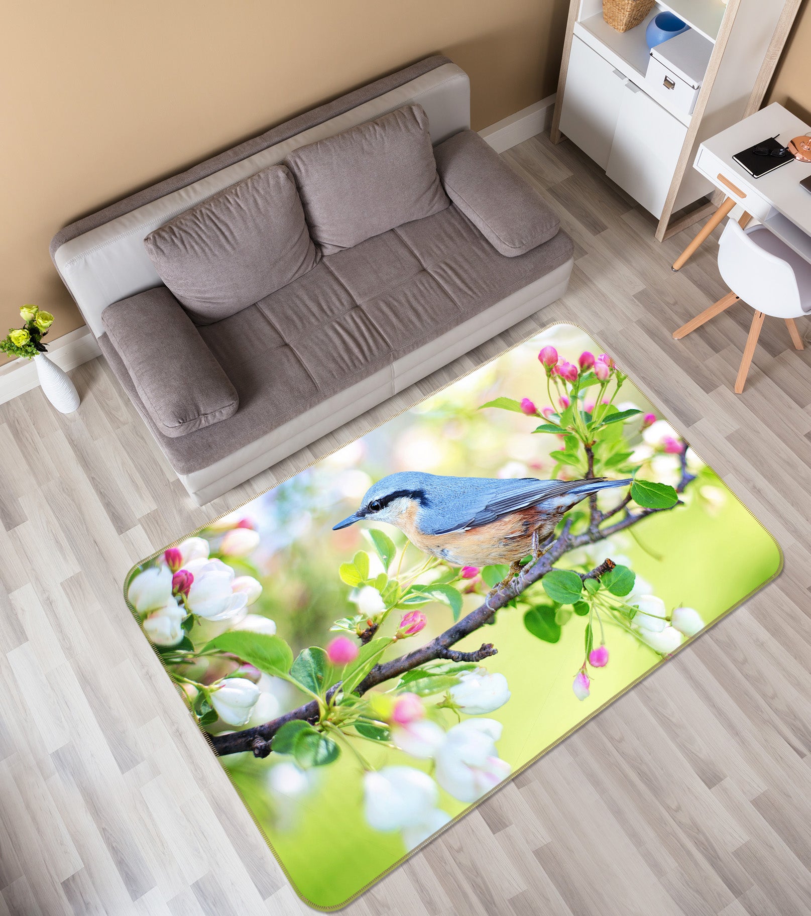 3D Blue Bird 129 Animal Non Slip Rug Mat