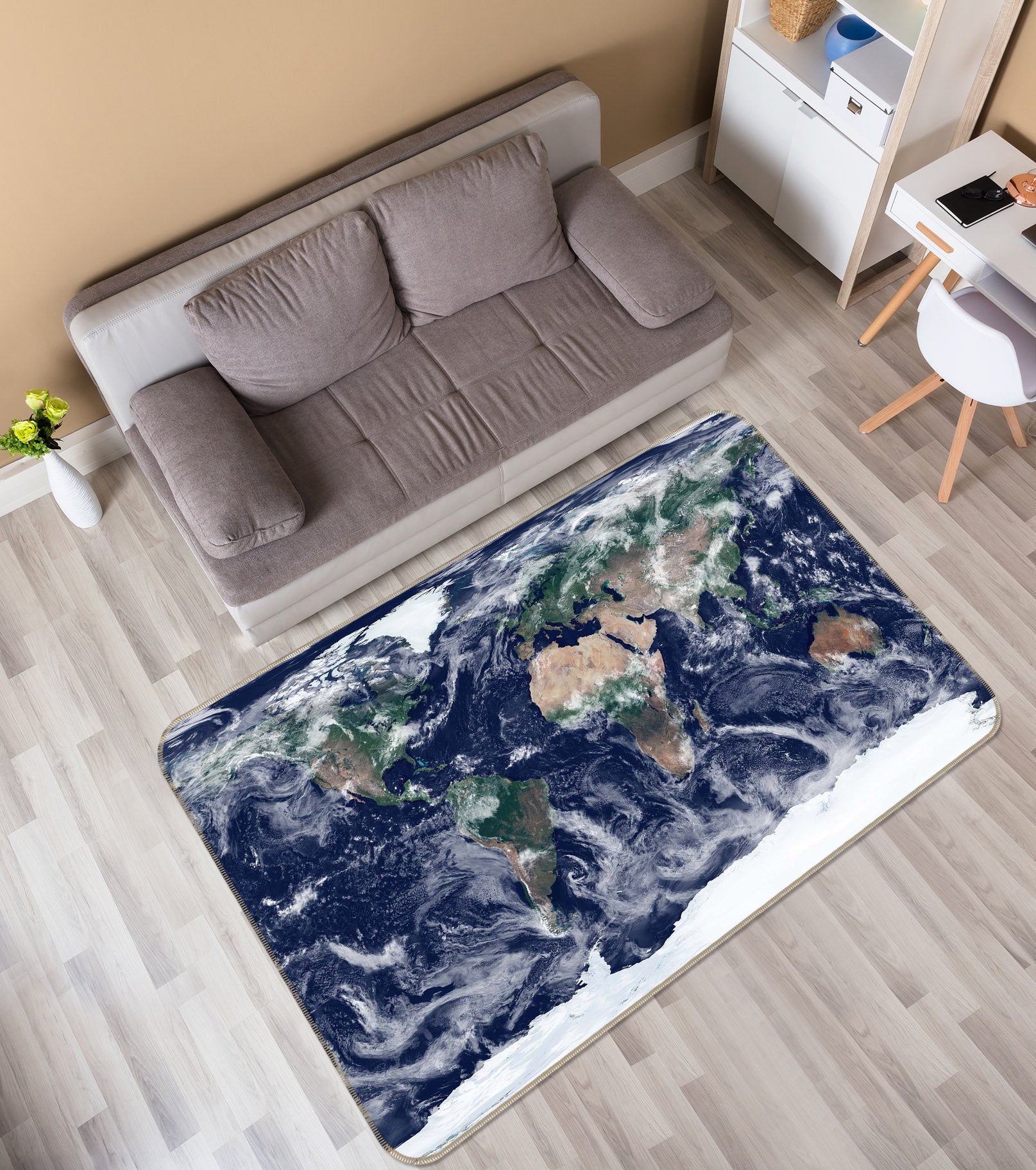 3D Sea Wave 284 World Map Non Slip Rug Mat