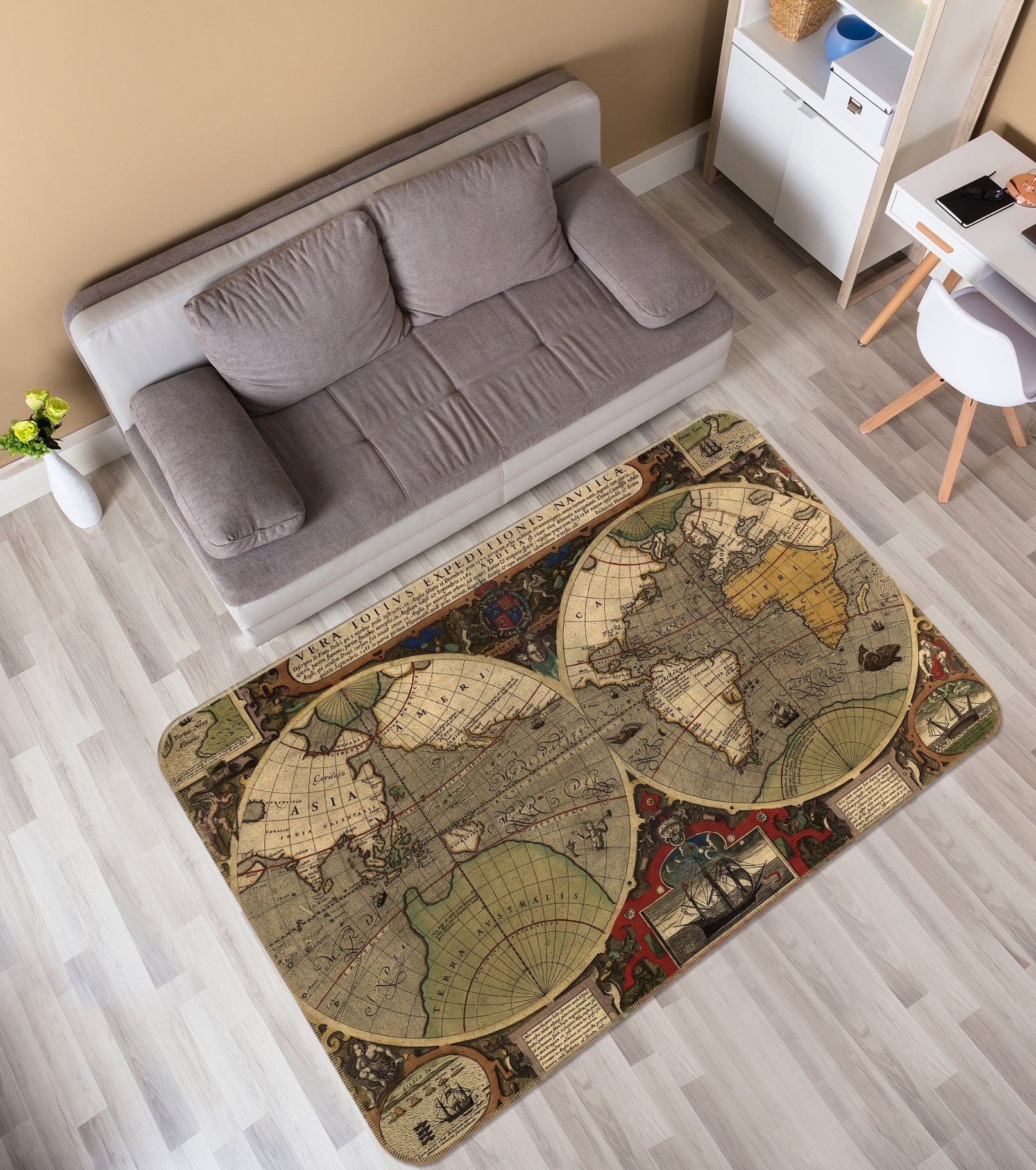 3D Ocean Base 212 World Map Non Slip Rug Mat