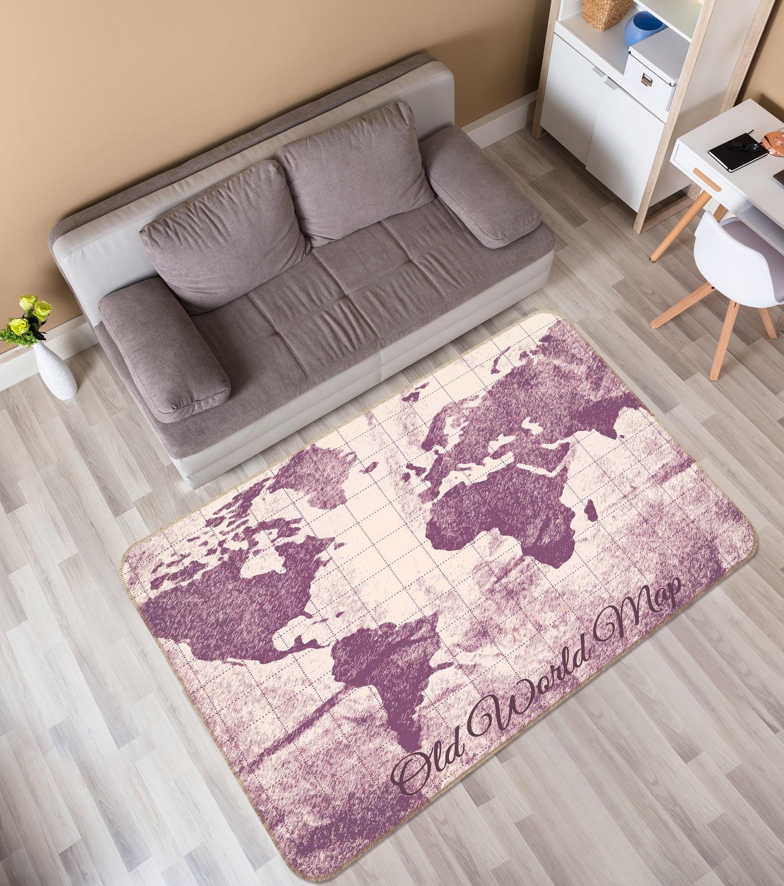 3D Purple 1049 World Map Non Slip Rug Mat