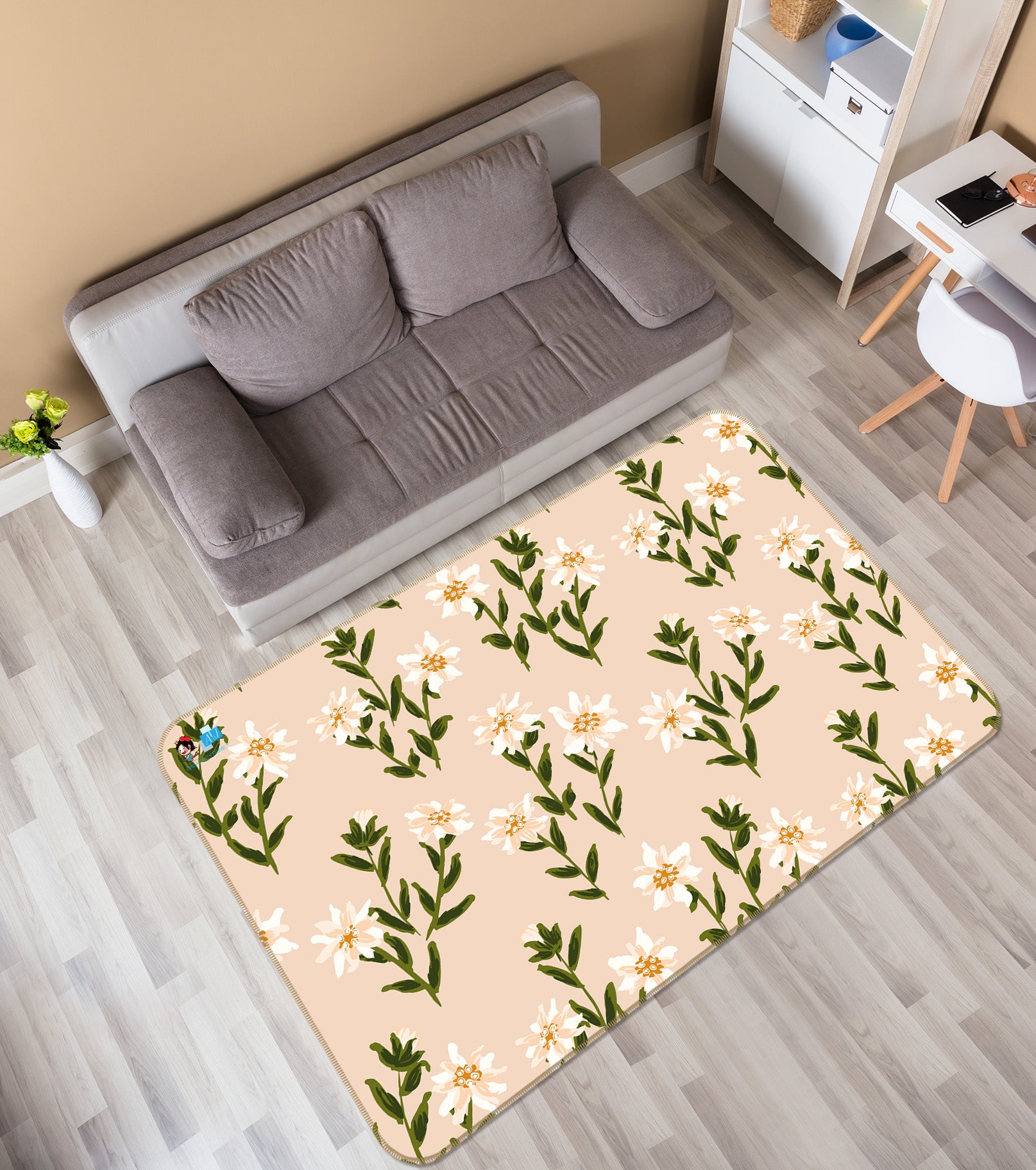 3D White Flowers 10788 Kashmira Jayaprakash Rug Non Slip Rug Mat