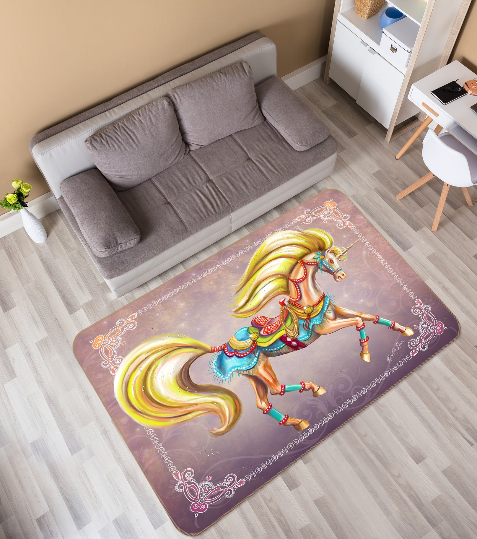 3D Golden Unicorn 3025 Rose Catherine Khan Rug Non Slip Rug Matt