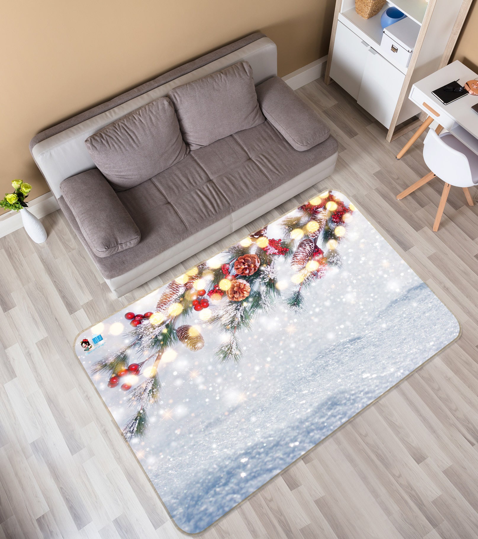 3D Snow Branches 56175 Christmas Non Slip Rug Mat Xmas