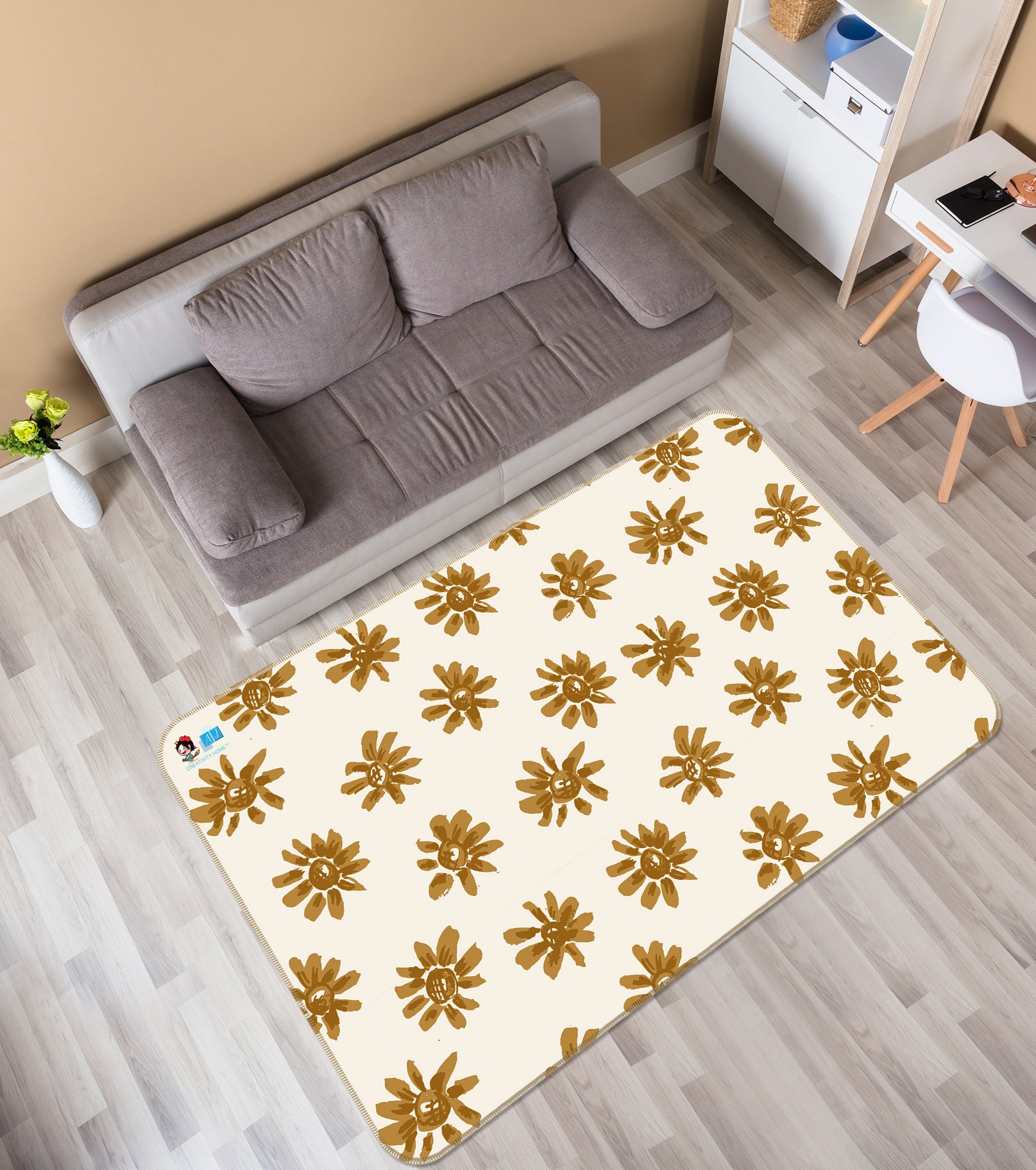 3D Brown Flowers 107119 Kashmira Jayaprakash Rug Non Slip Rug Mat