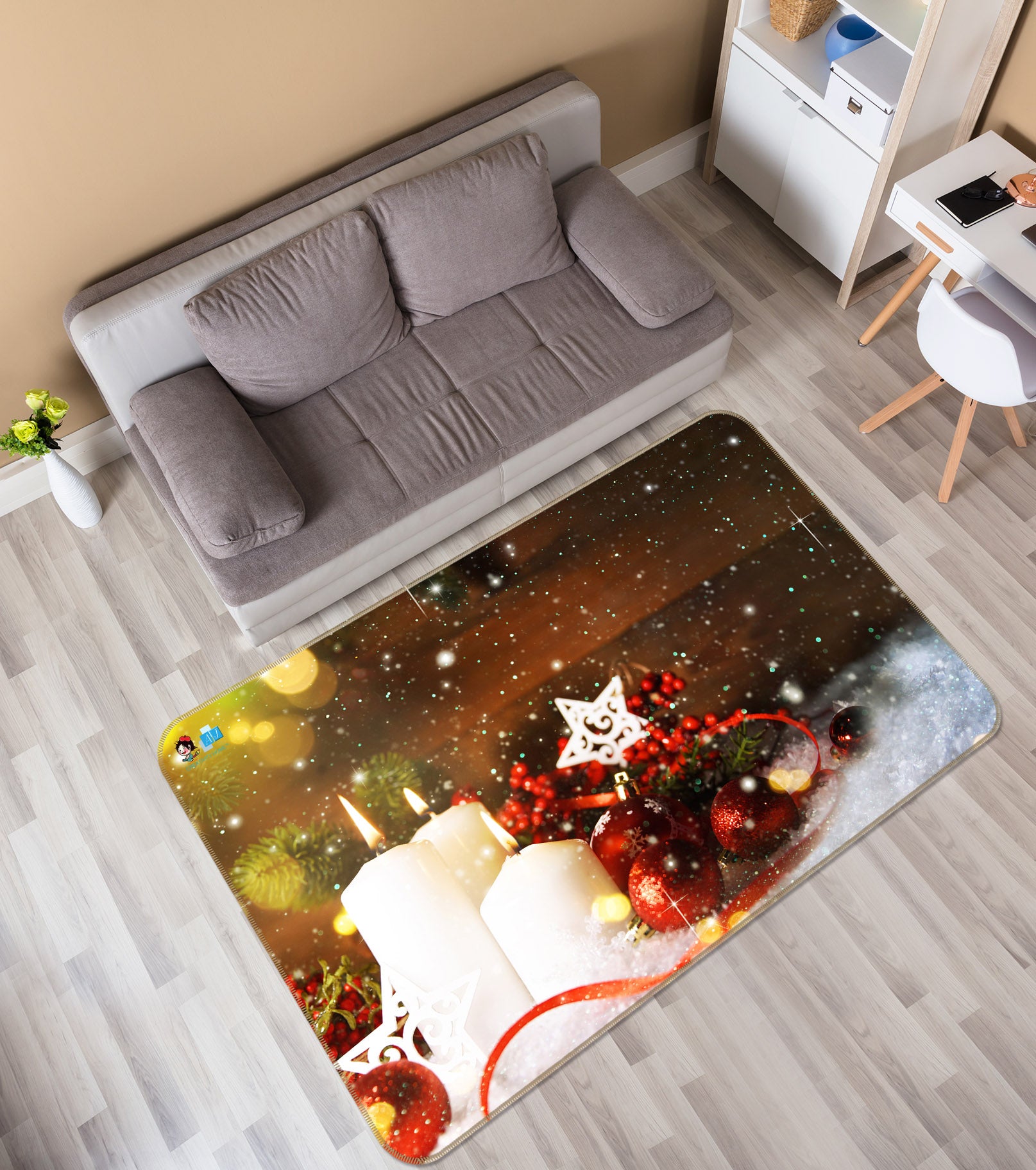3D White Candle 56236 Christmas Non Slip Rug Mat Xmas