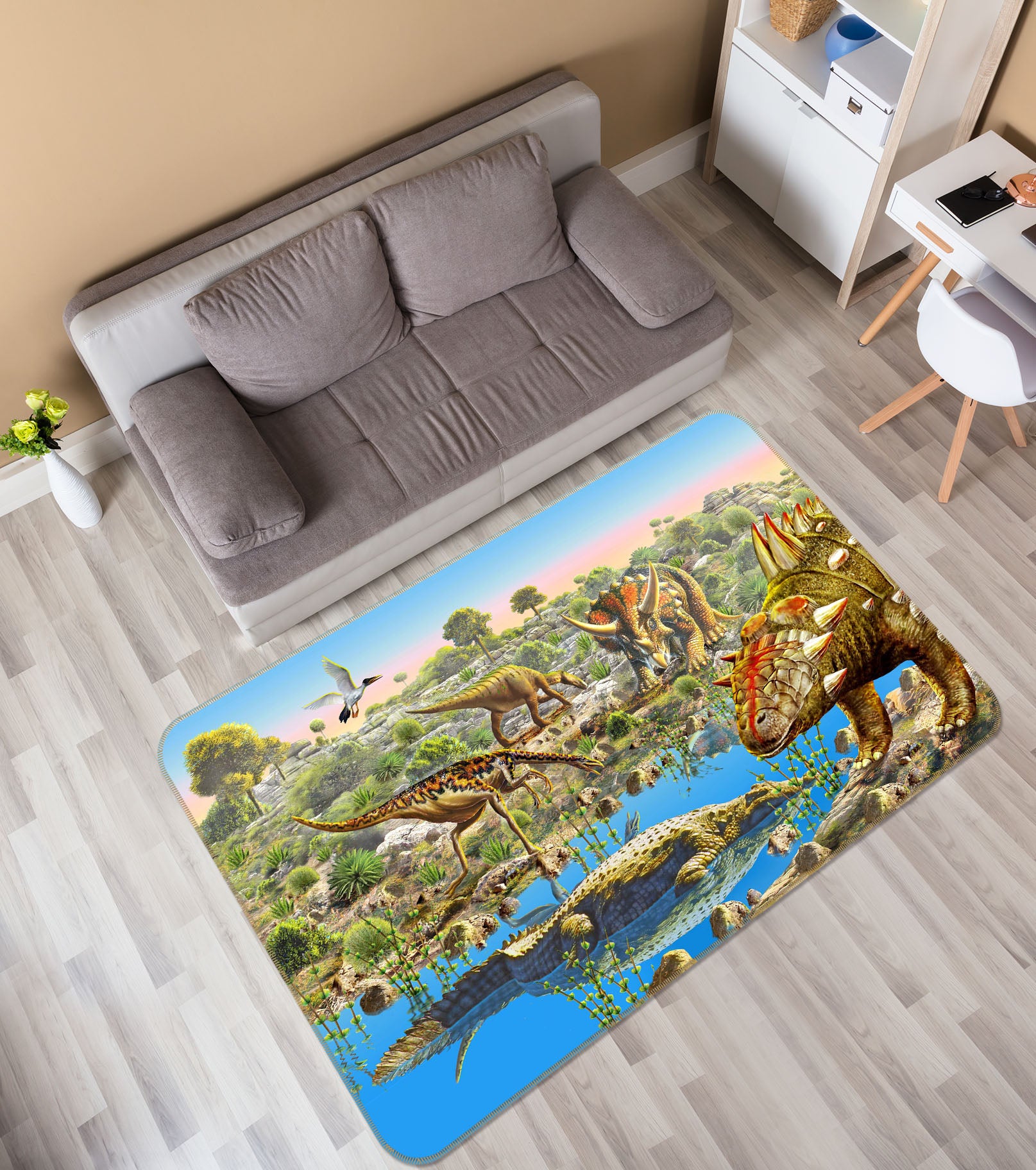 3D Dinosaur Kingdom 1052 Adrian Chesterman Rug Non Slip Rug Mat
