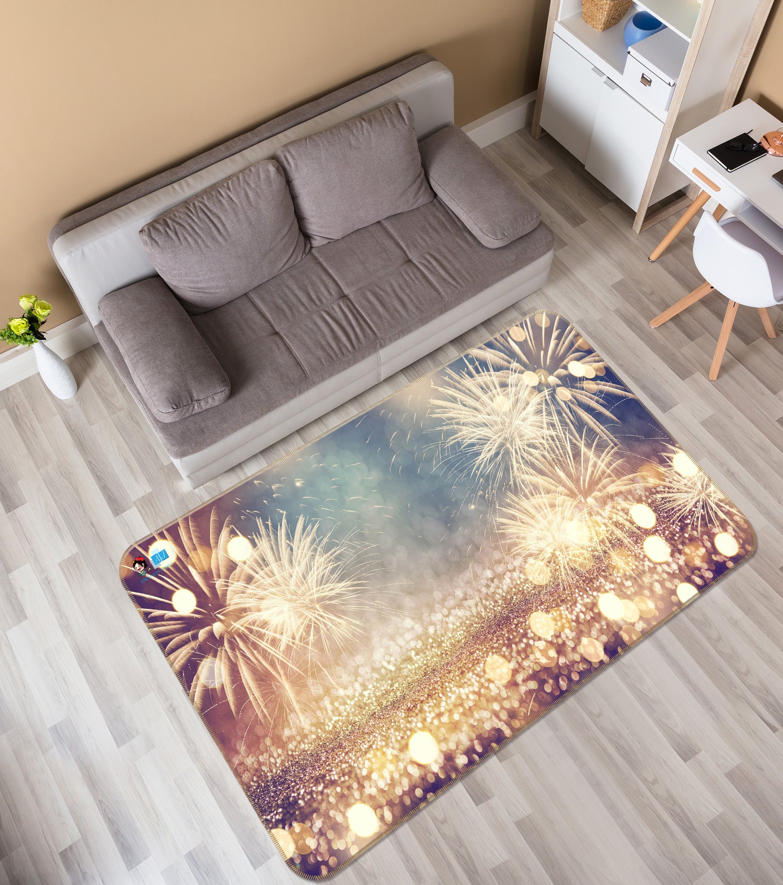 3D Fireworks Light Spot 56231 Christmas Non Slip Rug Mat Xmas