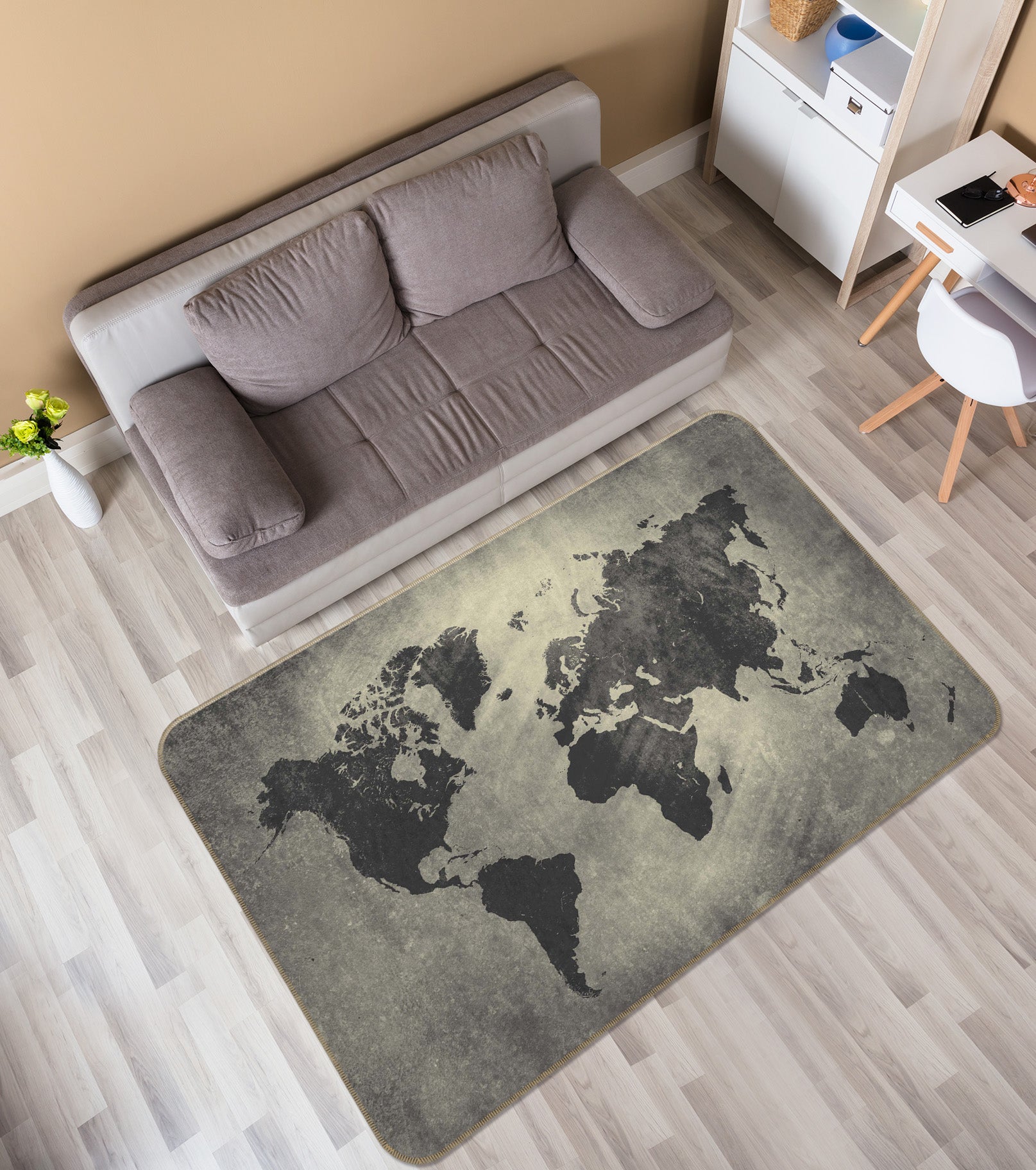3D Grey Stone 221 World Map Non Slip Rug Mat