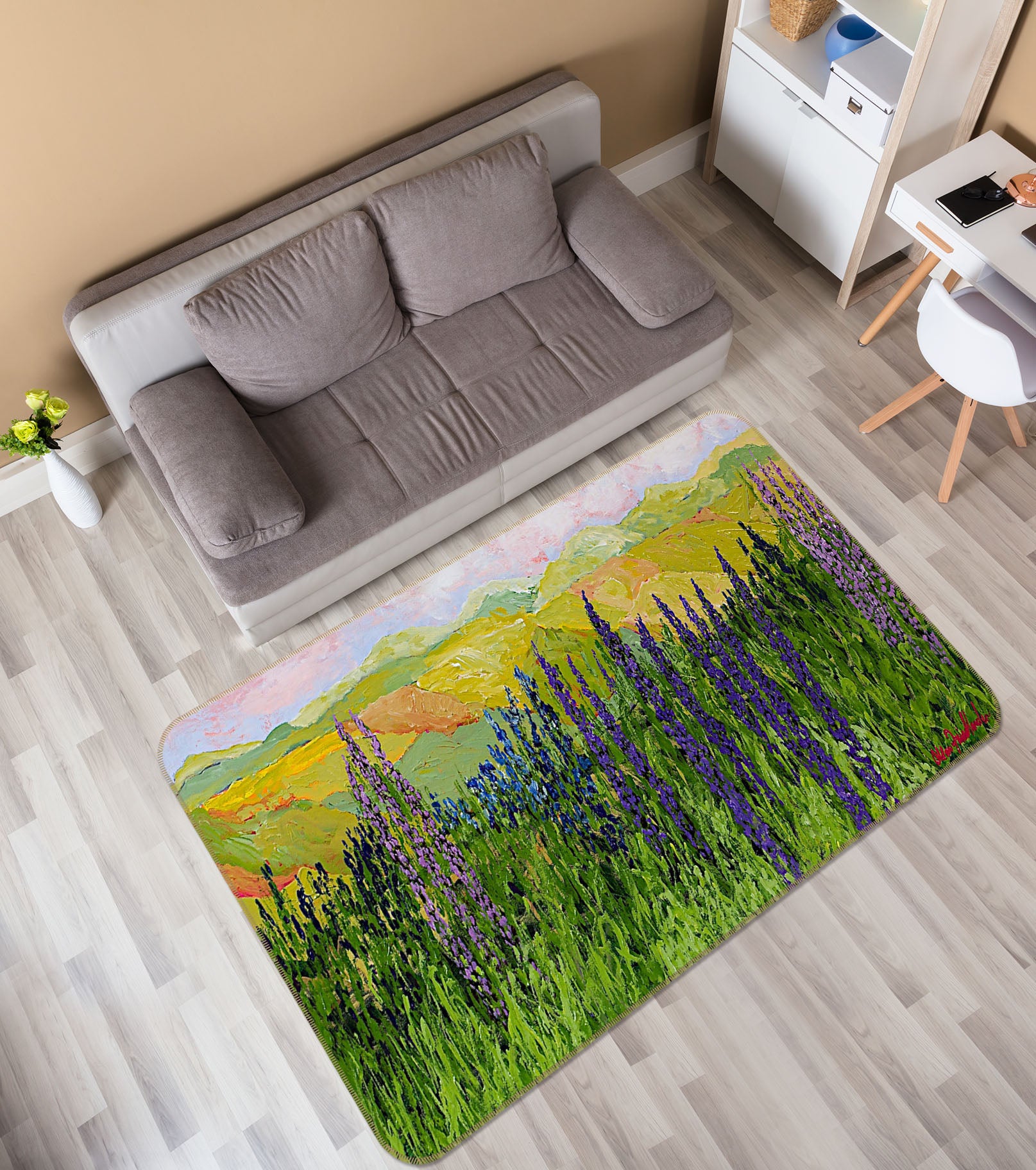 3D Purple Flowers 1023 Allan P. Friedlander Rug Non Slip Rug Mat