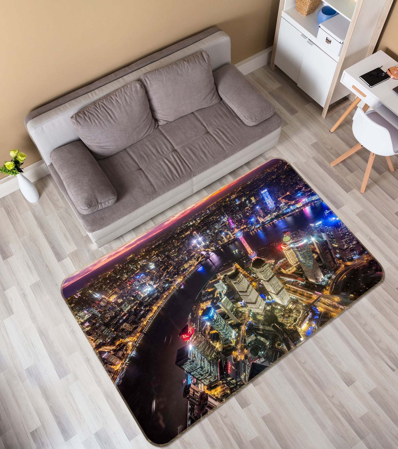 3D City Lights 1111 Marco Carmassi Rug Non Slip Rug Mat