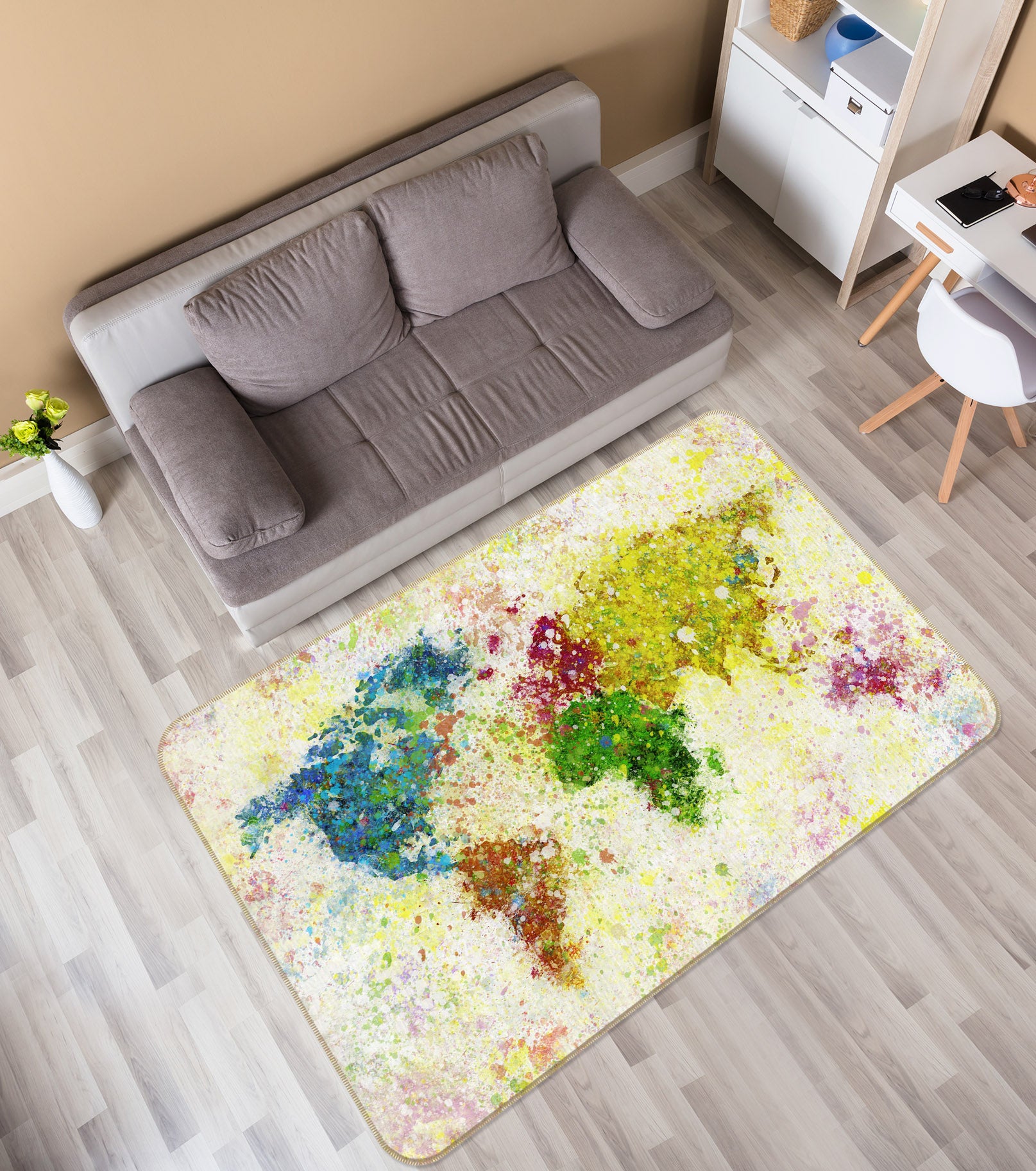 3D Color Graffiti 224 World Map Non Slip Rug Mat