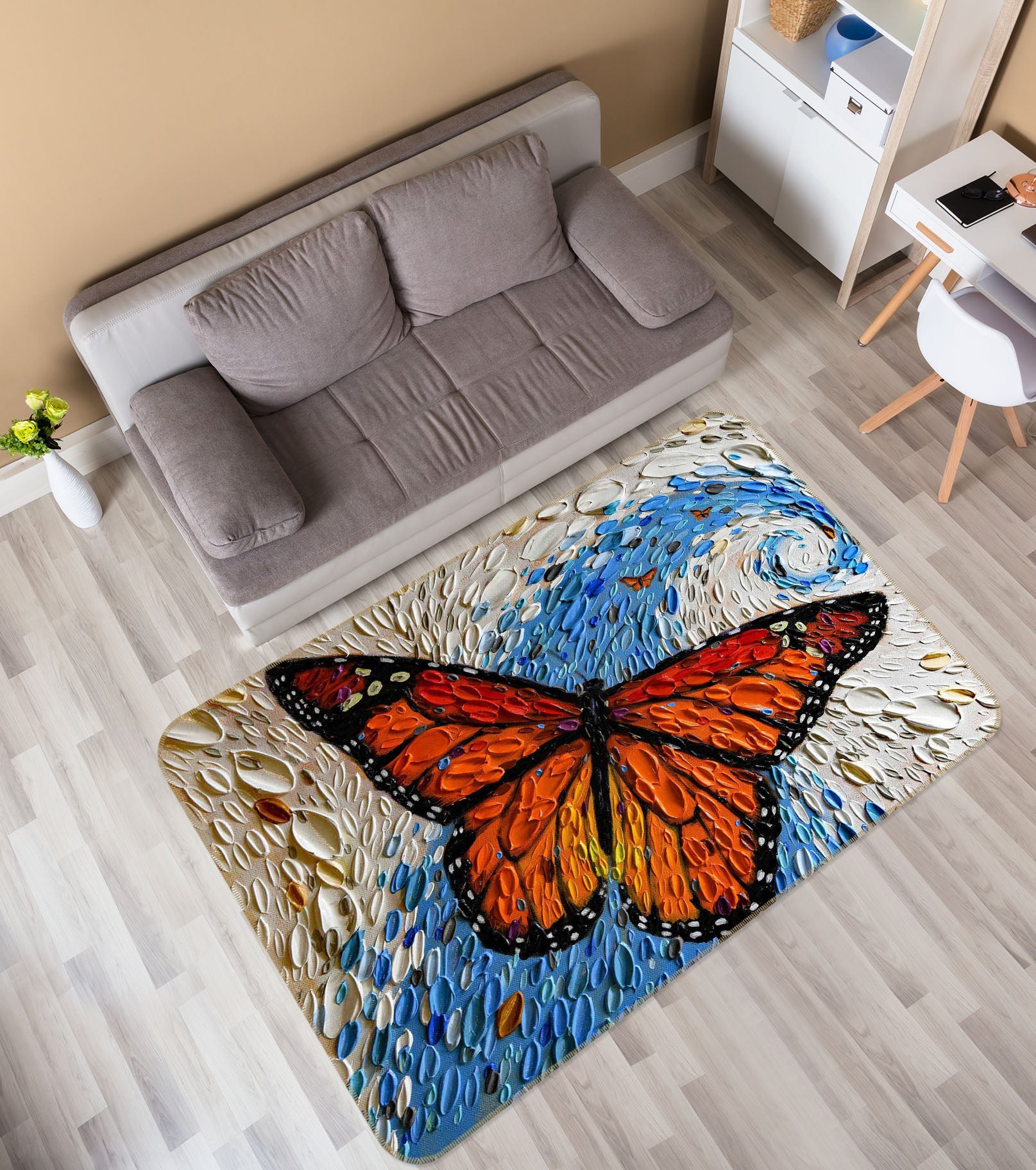 3D Shell Butterfly 1019 Dena Tollefson Rug Non Slip Rug Mat