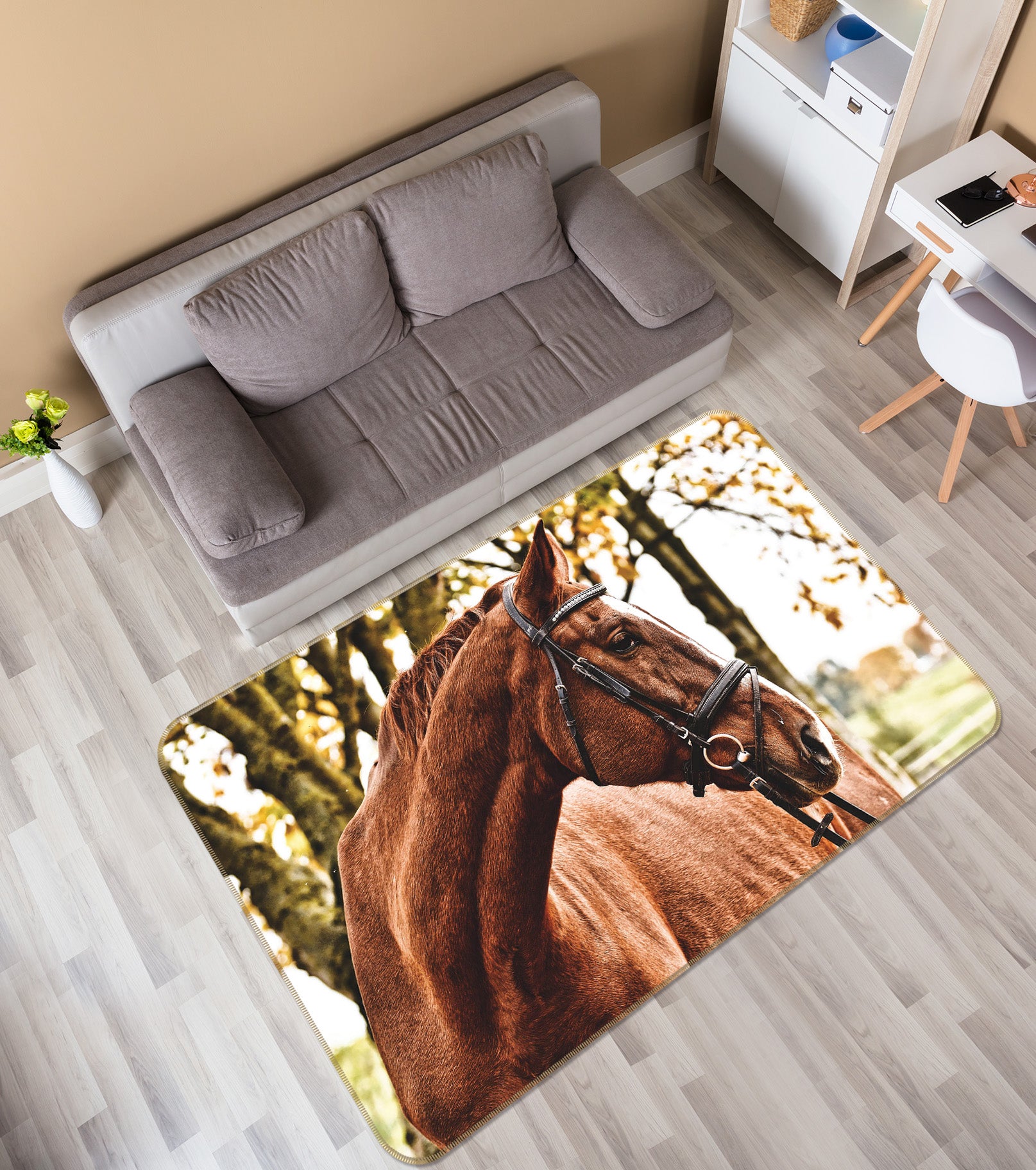 3D Horse Tree 095 Animal Non Slip Rug Mat
