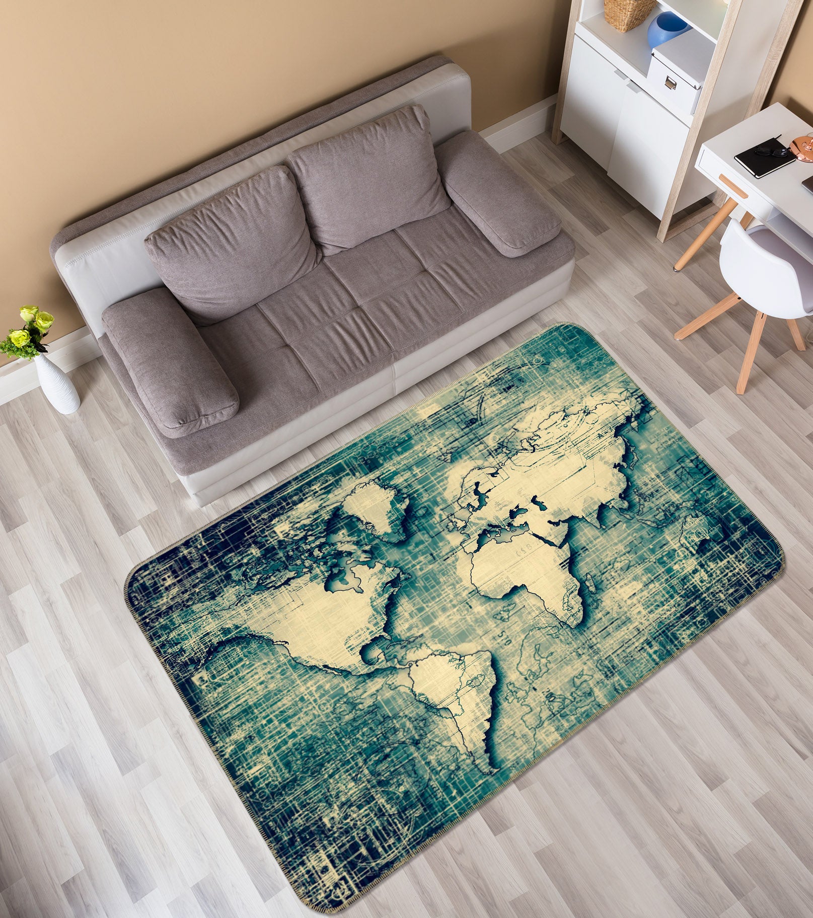 3D Sketch Pattern 297 World Map Non Slip Rug Mat