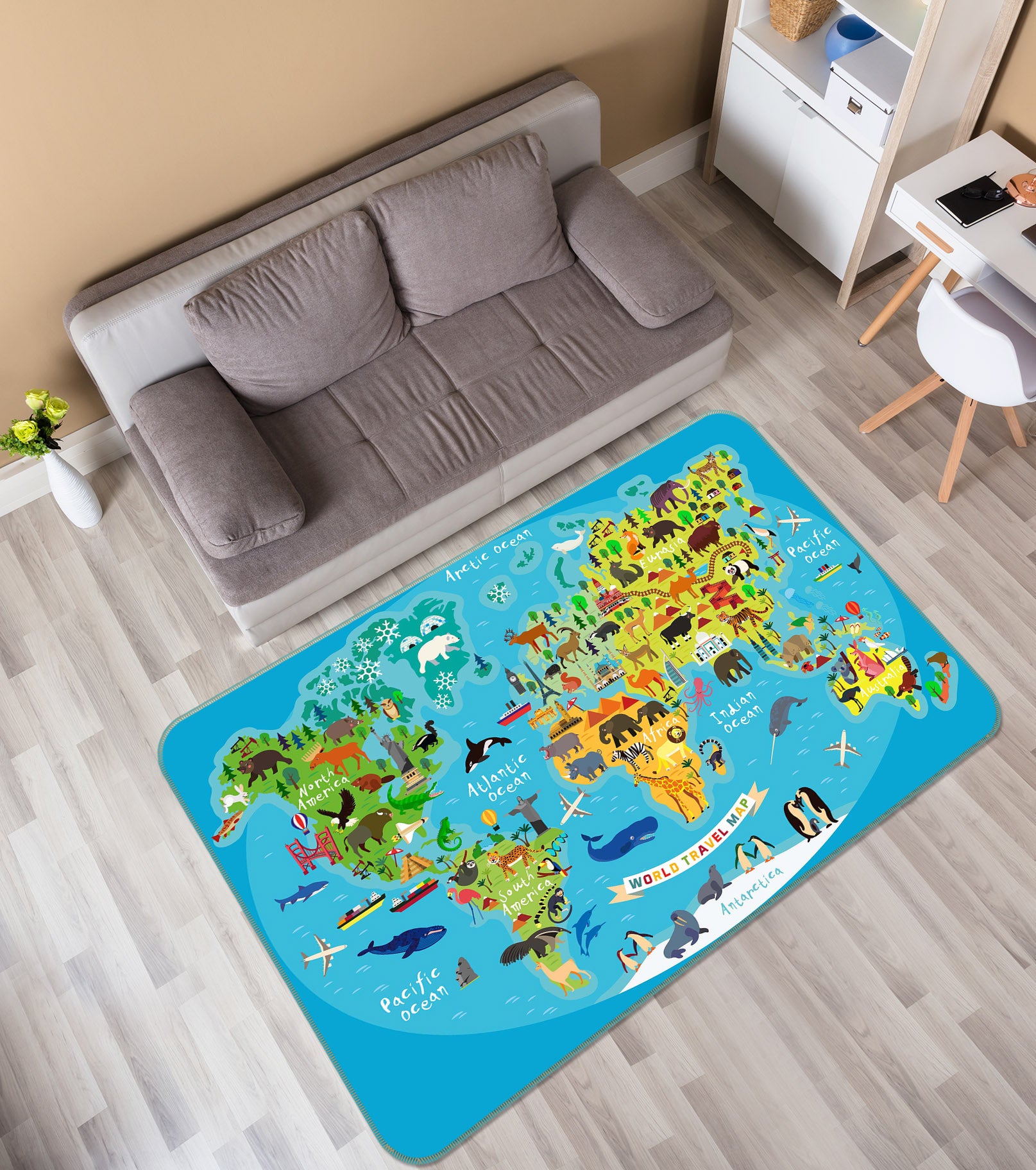3D Island Forest 314 World Map Non Slip Rug Mat