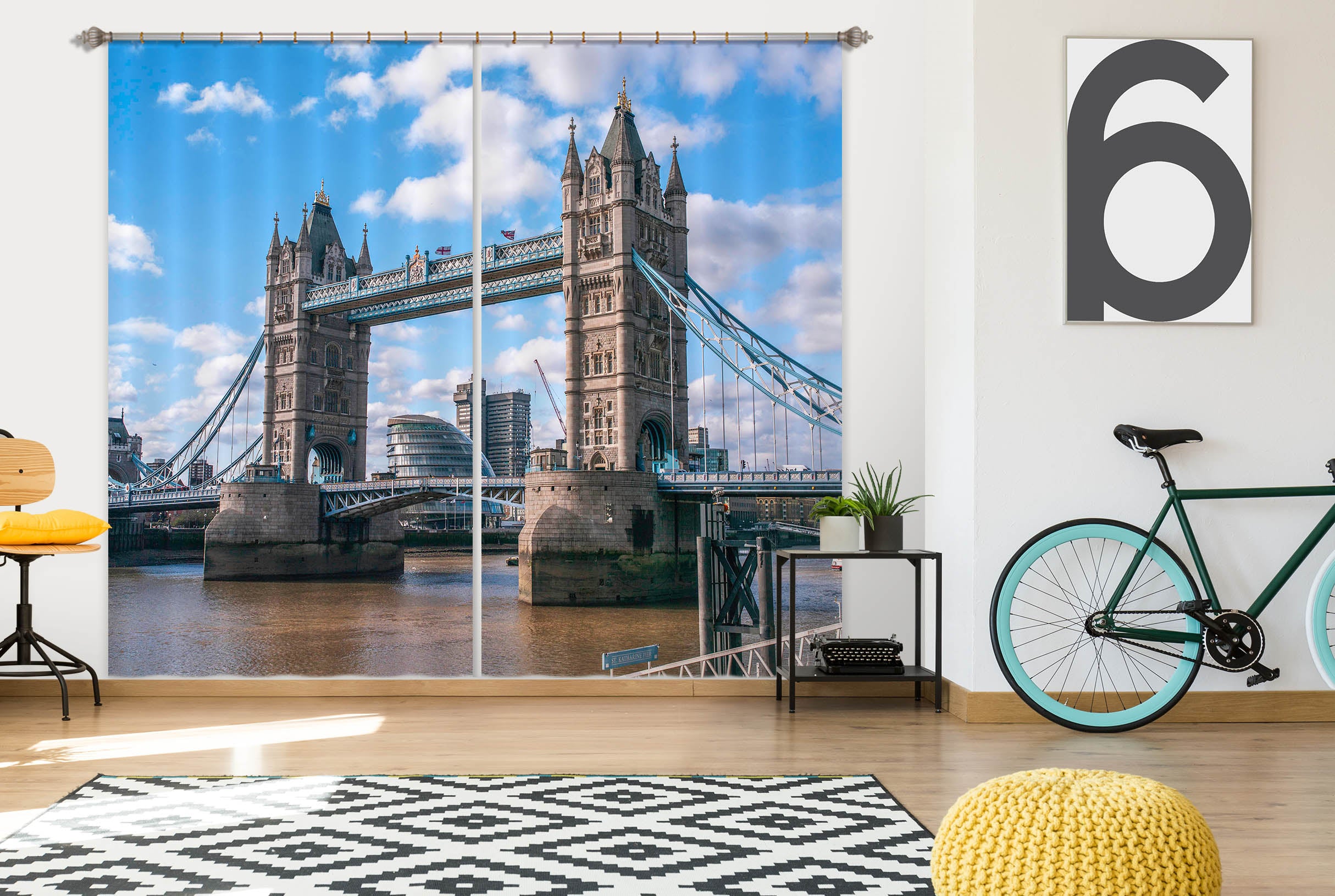 3D River Bridge 202 Assaf Frank Curtain Curtains Drapes
