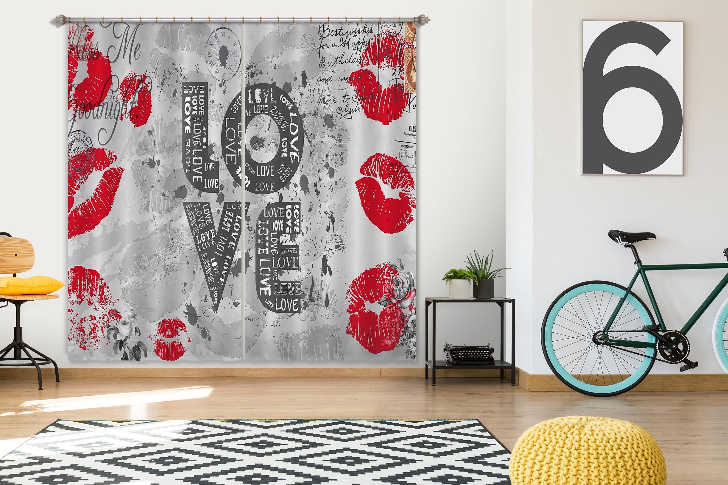 3D Red Lips 852 Curtains Drapes