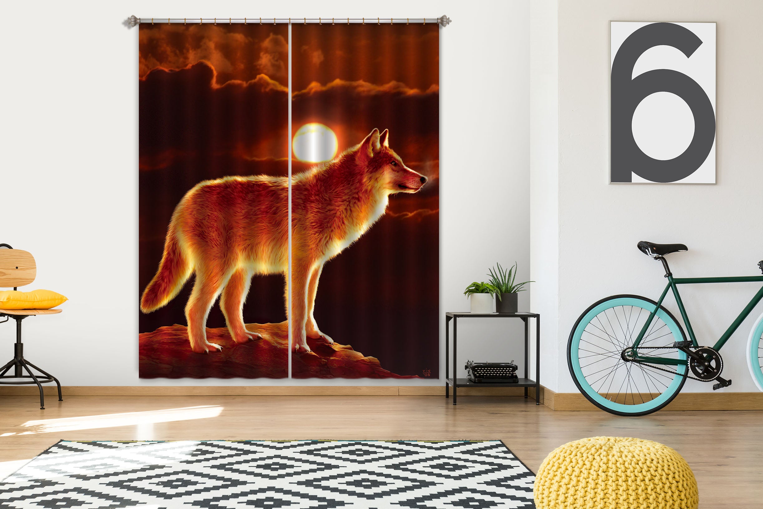 3D Sunset Wolf 076 Vincent Hie Curtain Curtains Drapes