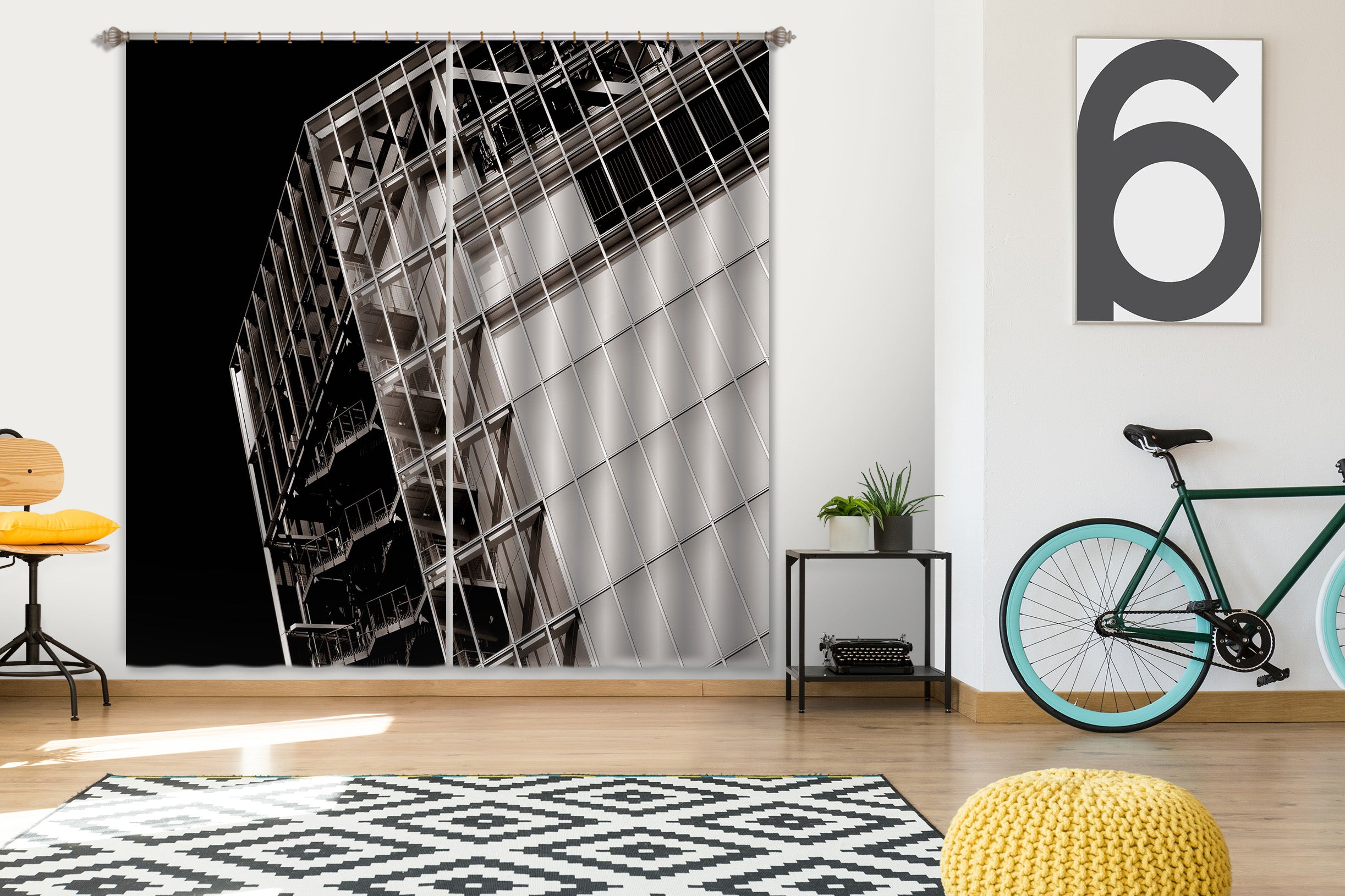 3D Dangerous Building 047 Noirblanc777 Curtain Curtains Drapes