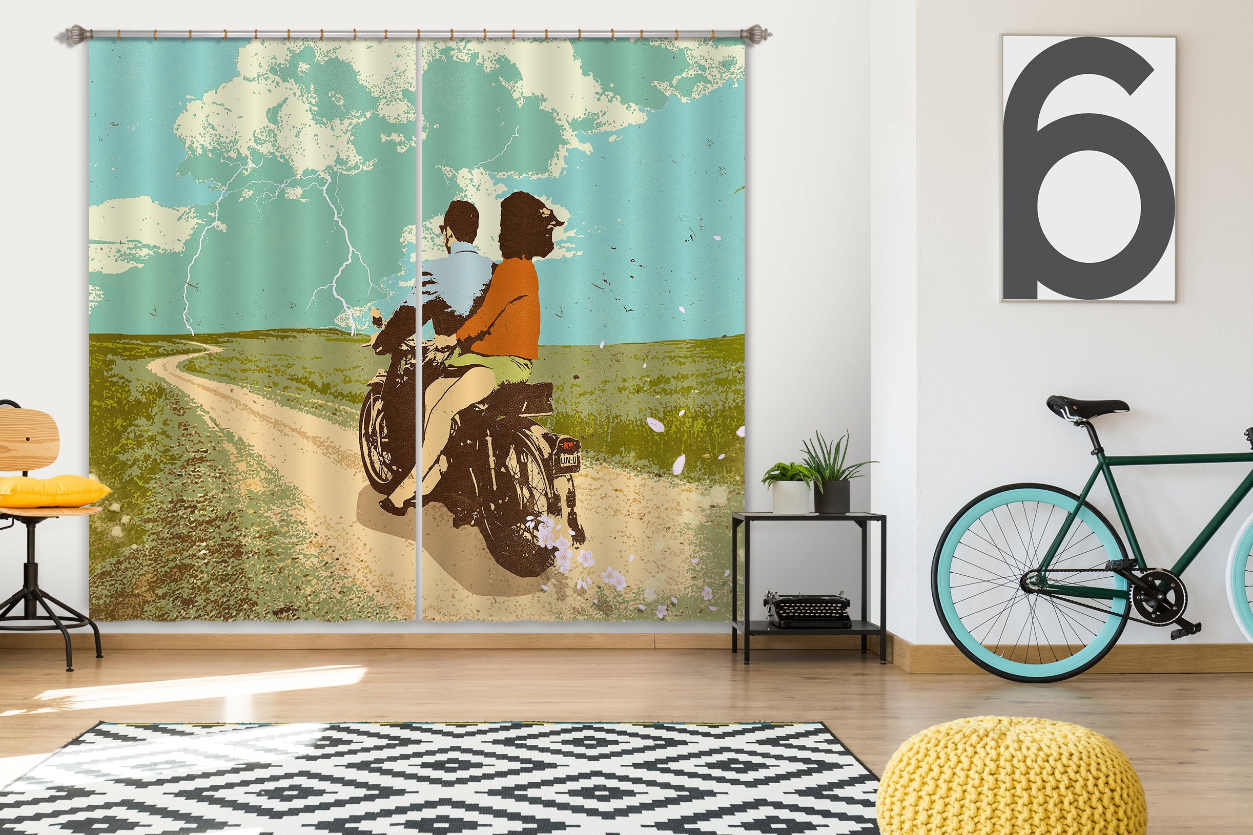 3D Motorcycle Travel 055 Showdeer Curtain Curtains Drapes