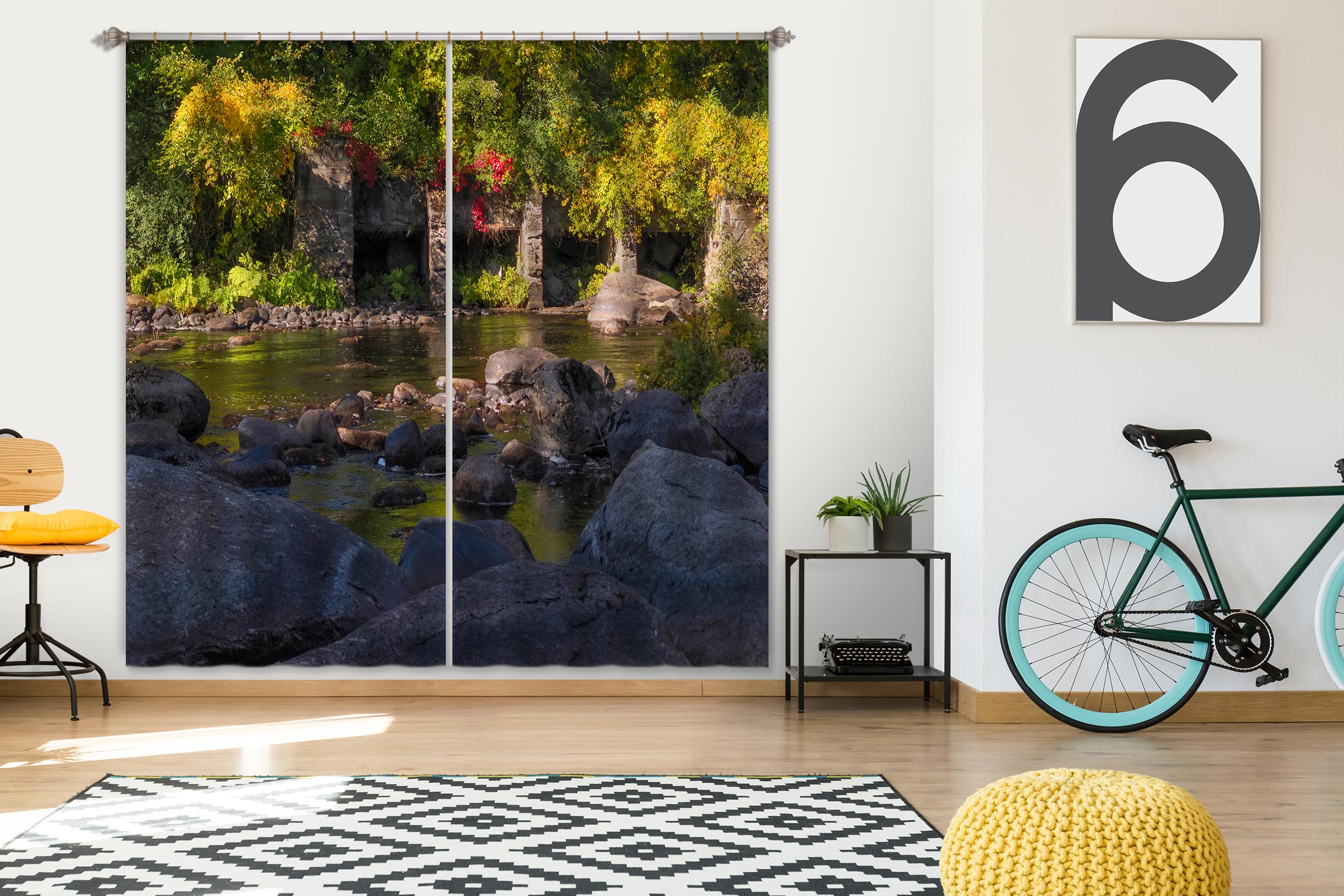 3D Stone Grass 017 Jerry LoFaro Curtain Curtains Drapes