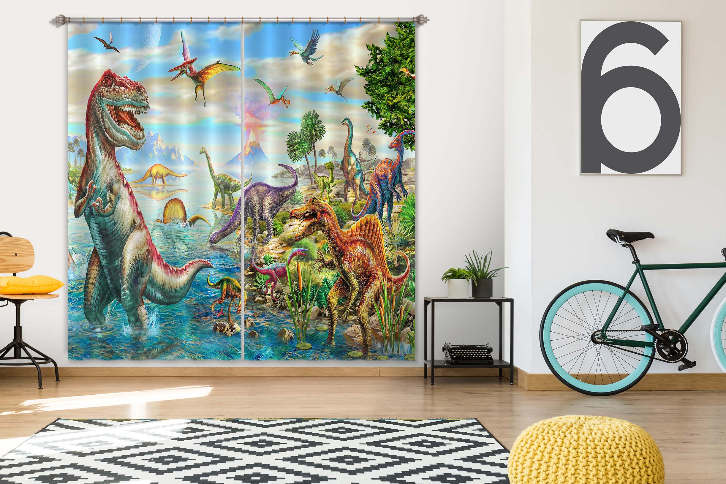 3D Giant Dinosaur 059 Adrian Chesterman Curtain Curtains Drapes