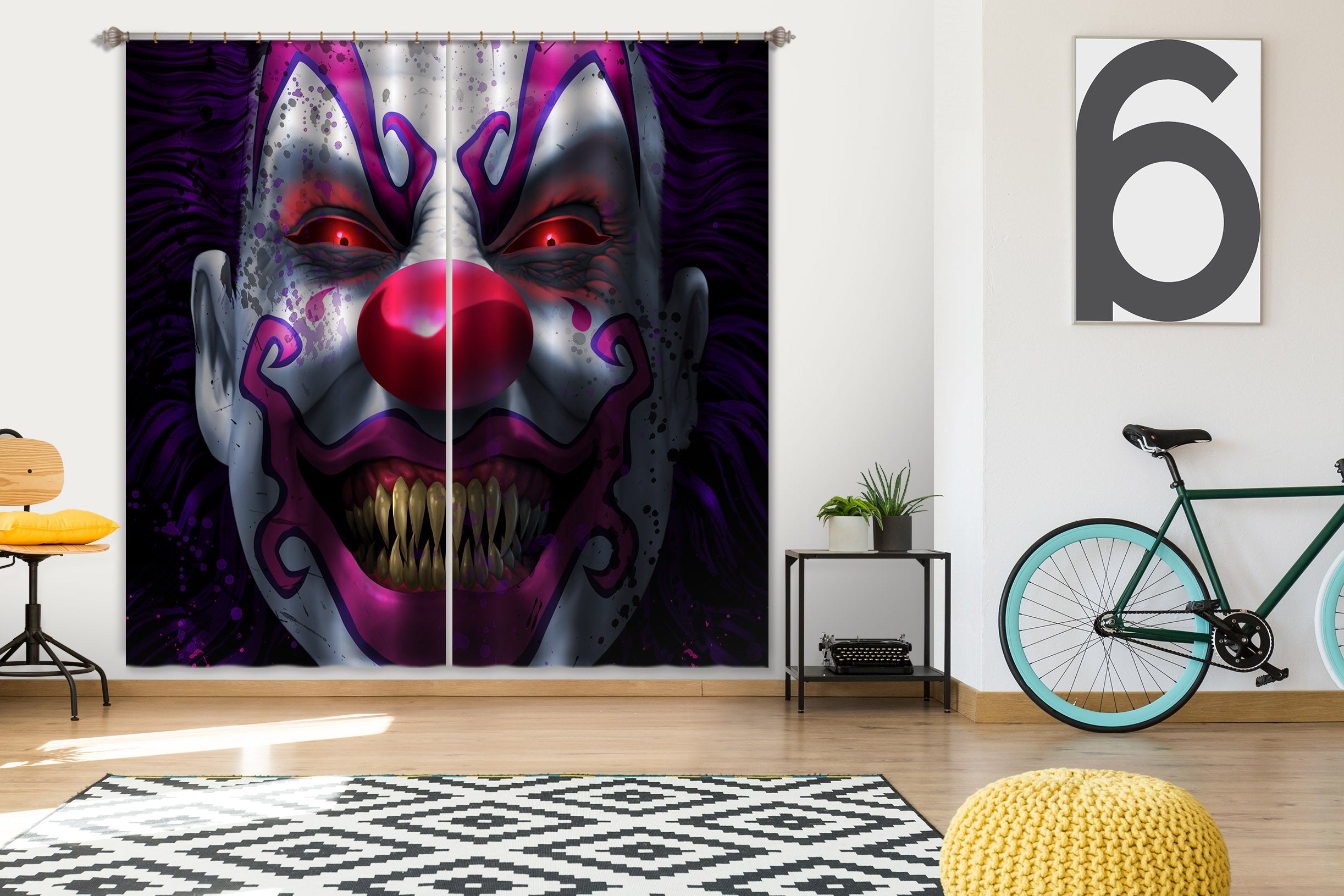 3D Clown 5090 Tom Wood Curtain Curtains Drapes