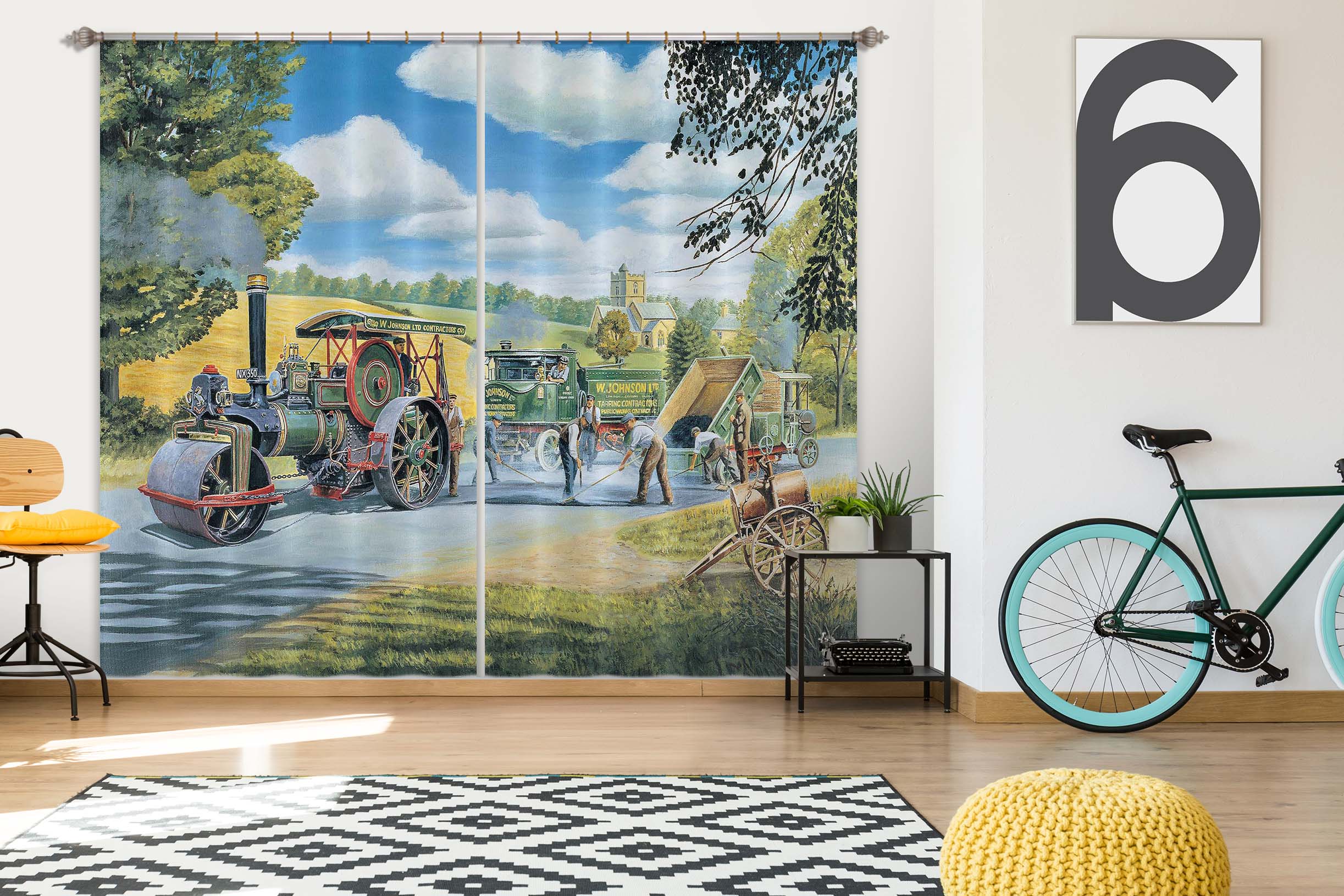 3D The Road Menders 106 Trevor Mitchell Curtain Curtains Drapes