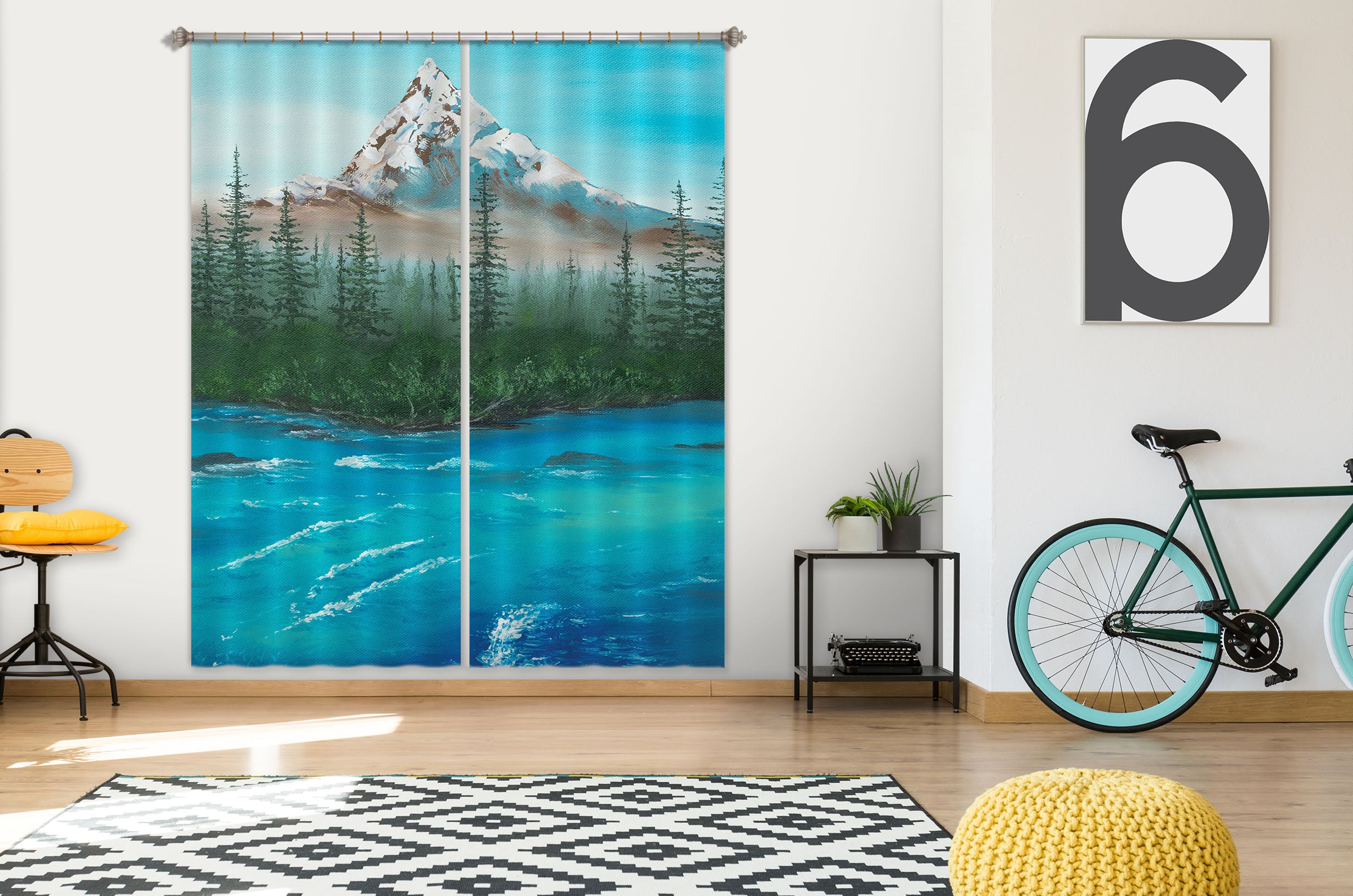 3D Snow Mountain River 1733 Marina Zotova Curtain Curtains Drapes