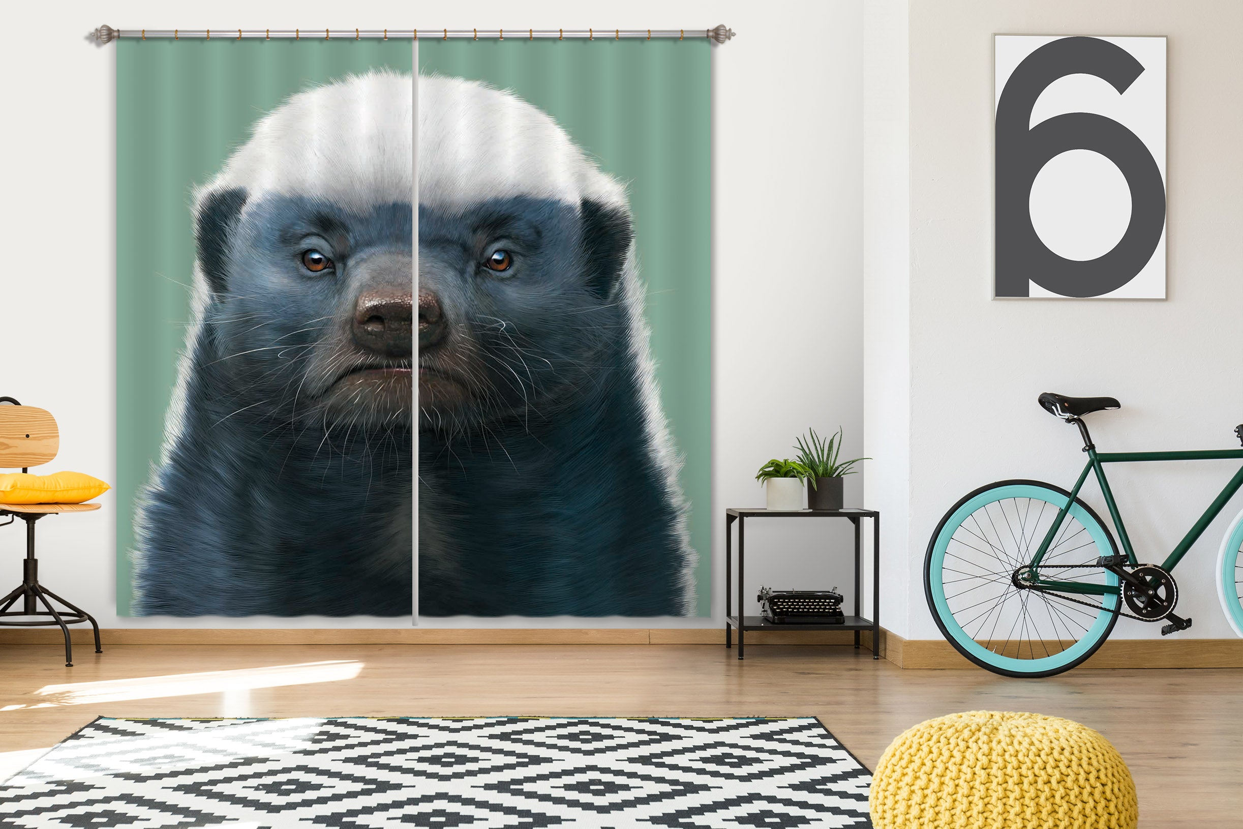 3D Honey Badger Portrait 043 Vincent Hie Curtain Curtains Drapes