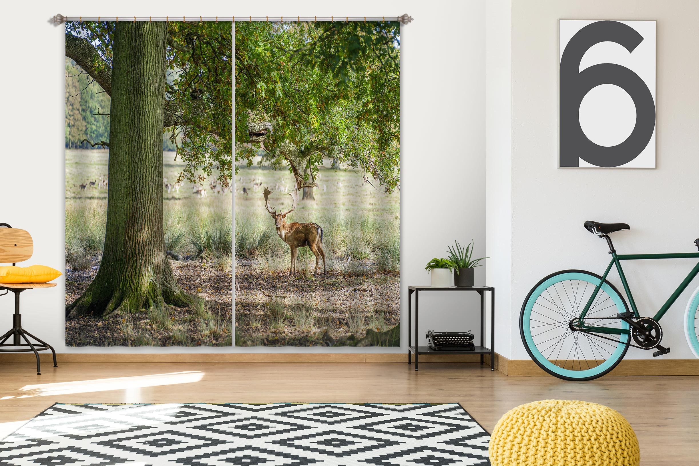 3D Sika Deer Tree 064 Assaf Frank Curtain Curtains Drapes