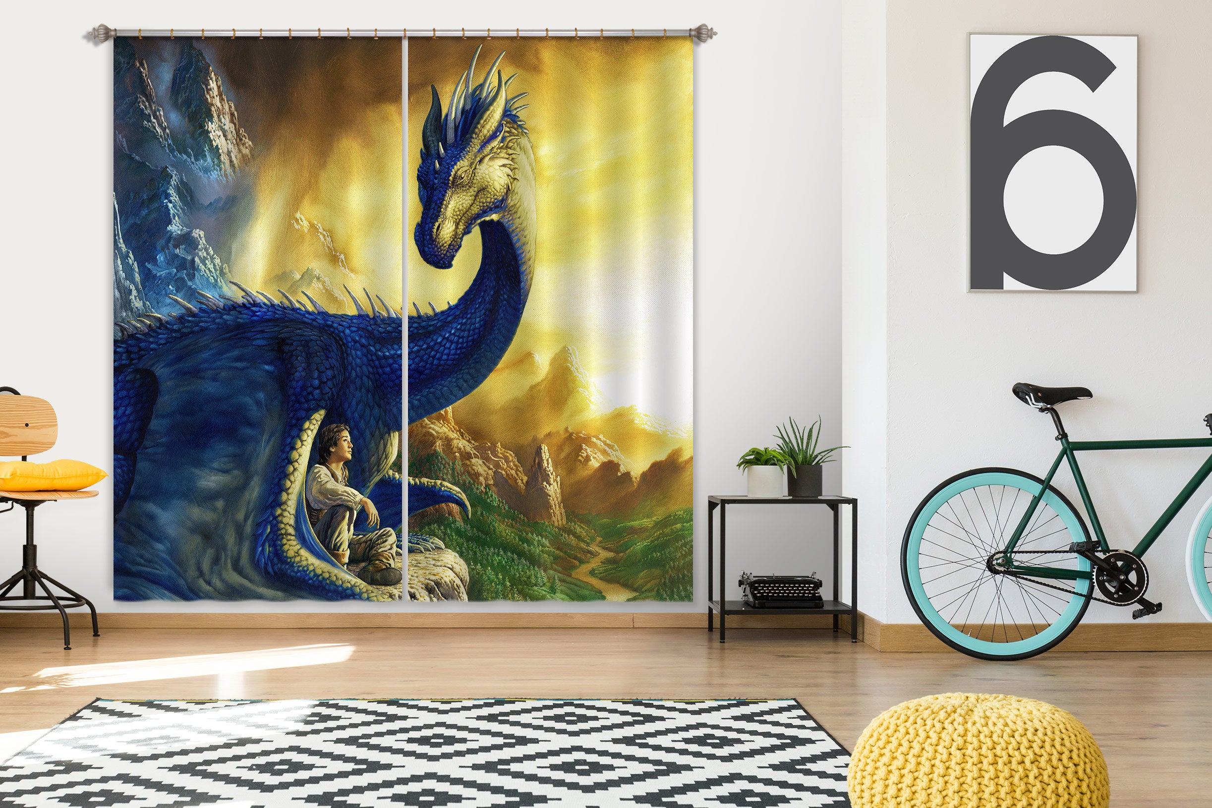 3D Big Dragon 8021 Ciruelo Curtain Curtains Drapes