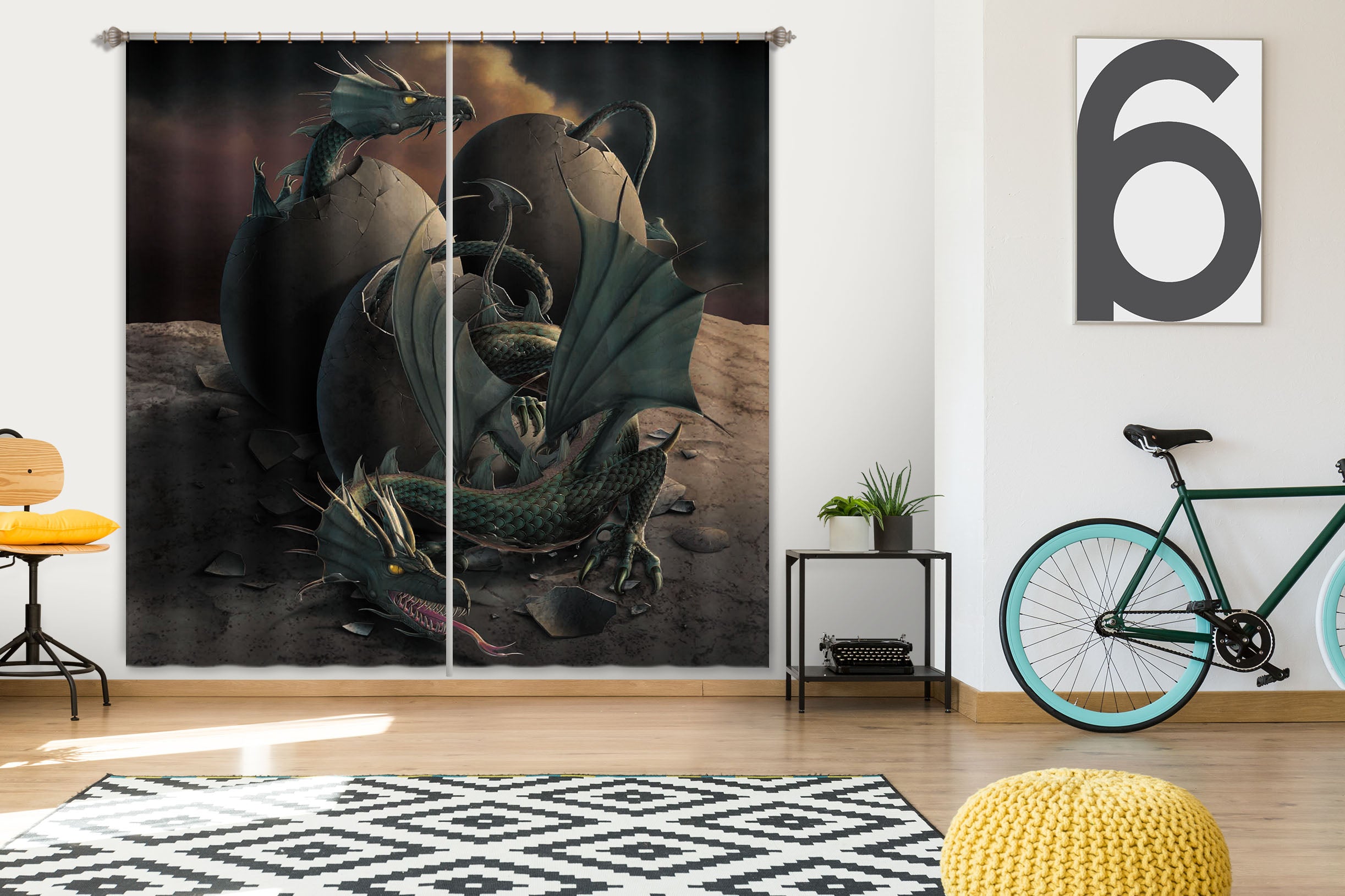 3D Dragon Offspring 033 Vincent Hie Curtain Curtains Drapes