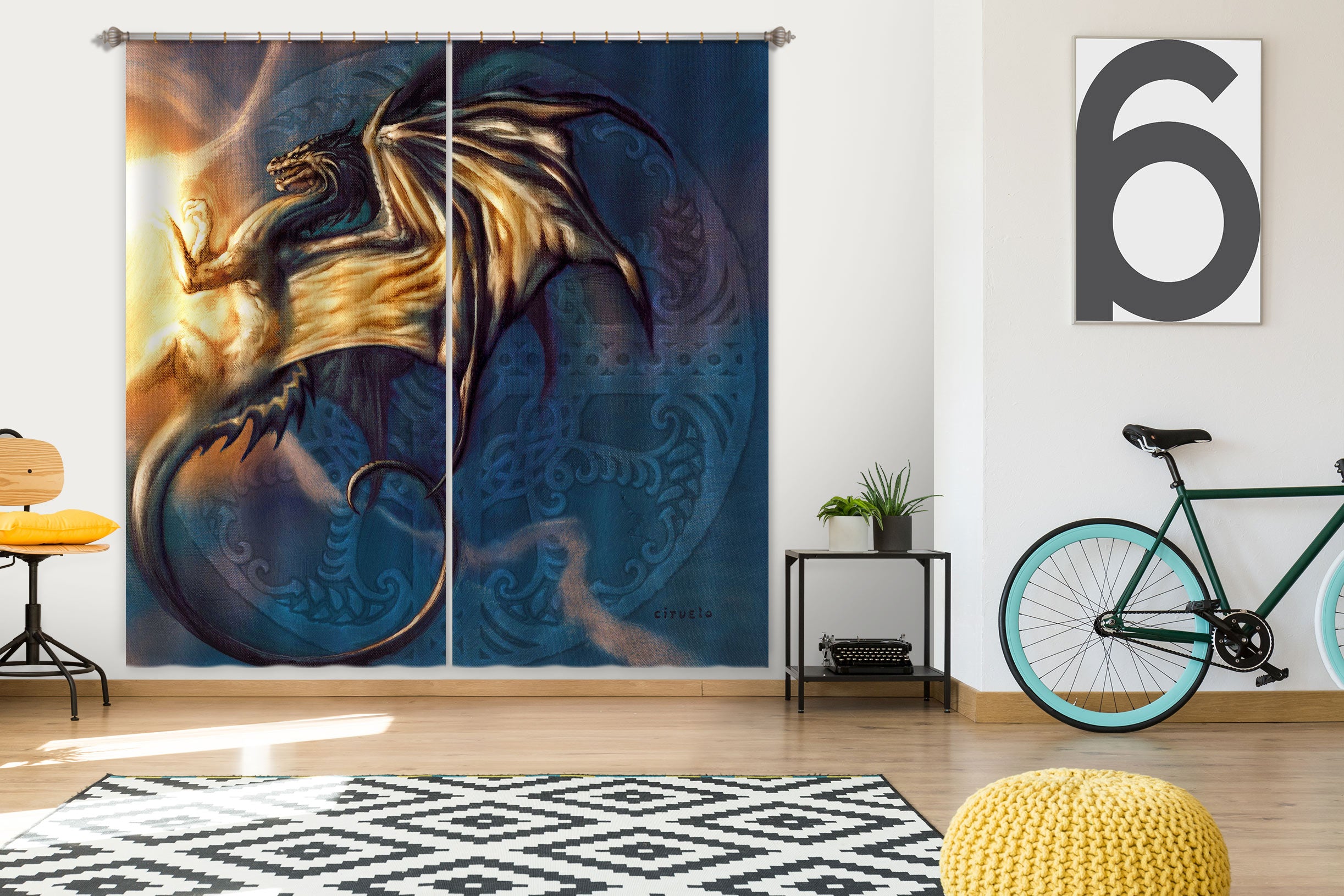 3D Flame Dragon 8012 Ciruelo Curtain Curtains Drapes
