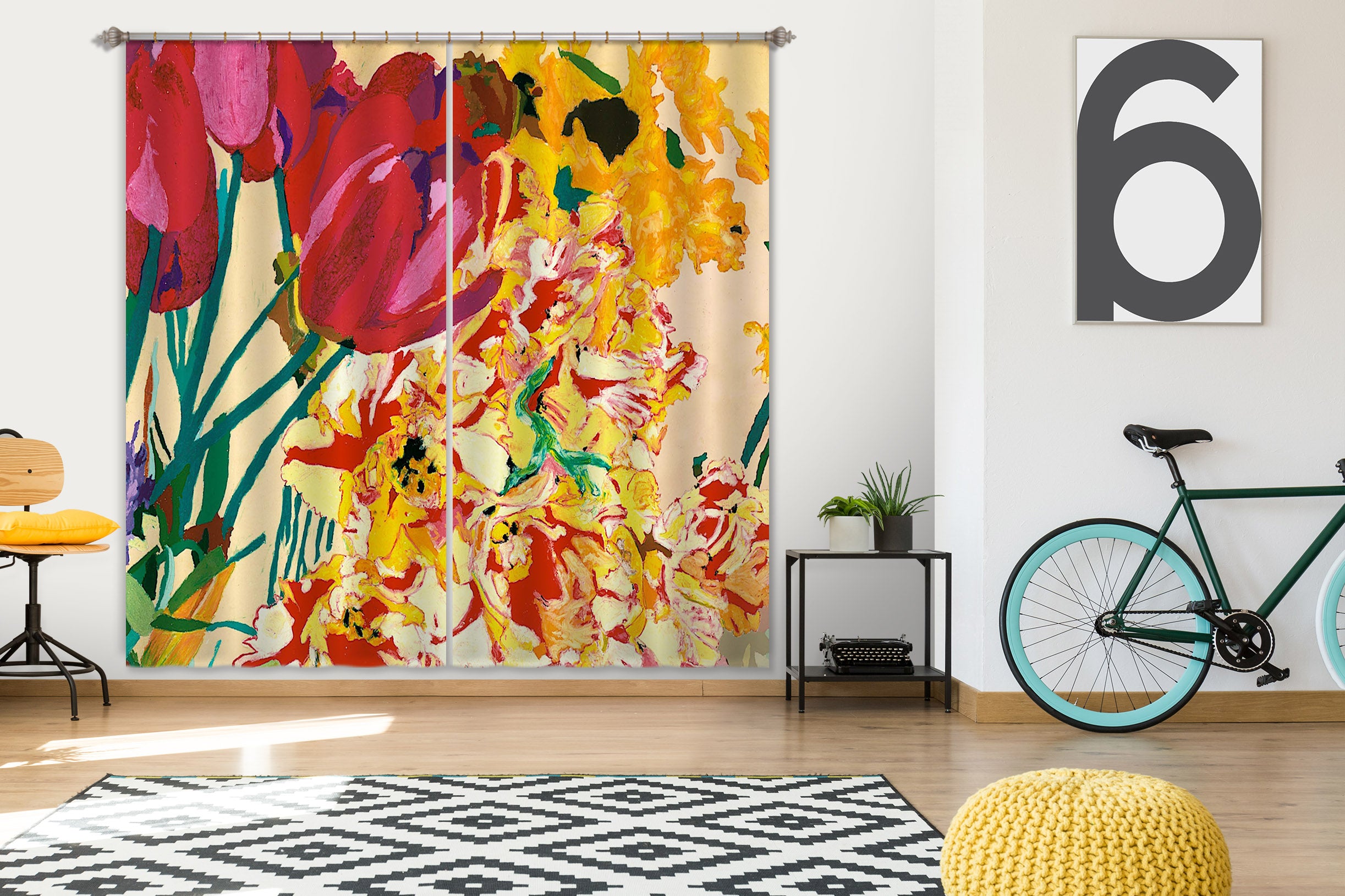 3D Colored Flowers 290 Allan P. Friedlander Curtain Curtains Drapes
